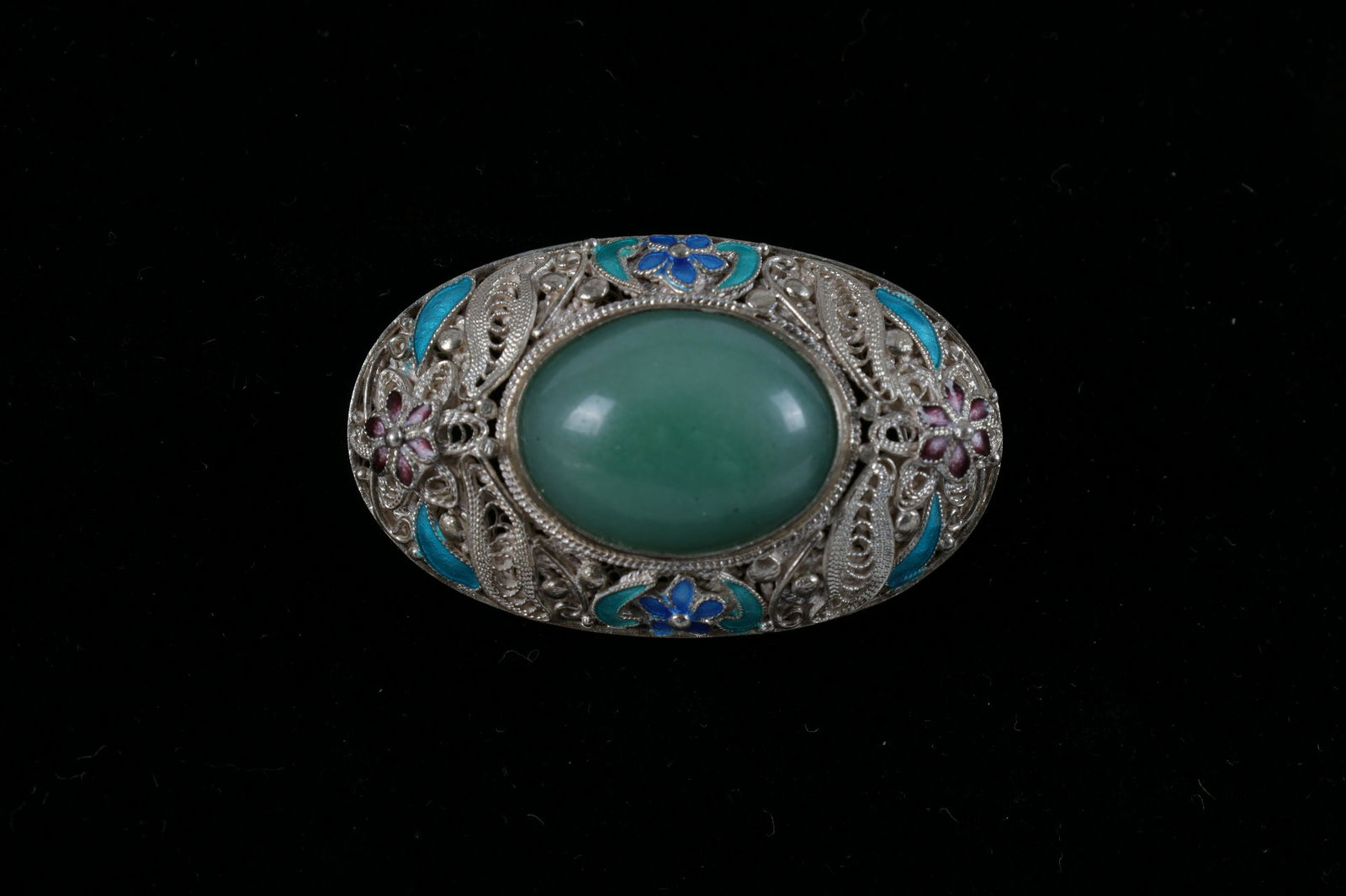 Chinese Jade and Silver Filigree Brooch, Enamel (1 of 7)