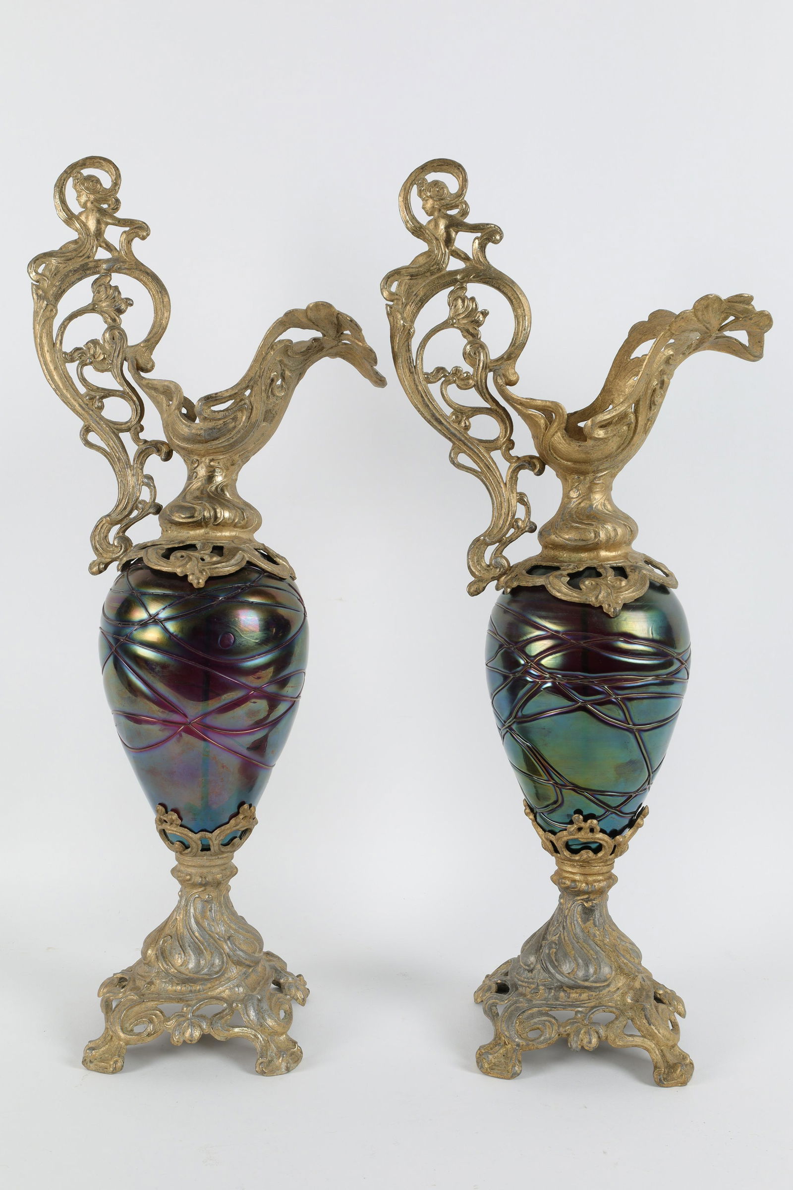 Pair of Art Nouveau Loetz Mounted Decorative Ewers (1 of 9)