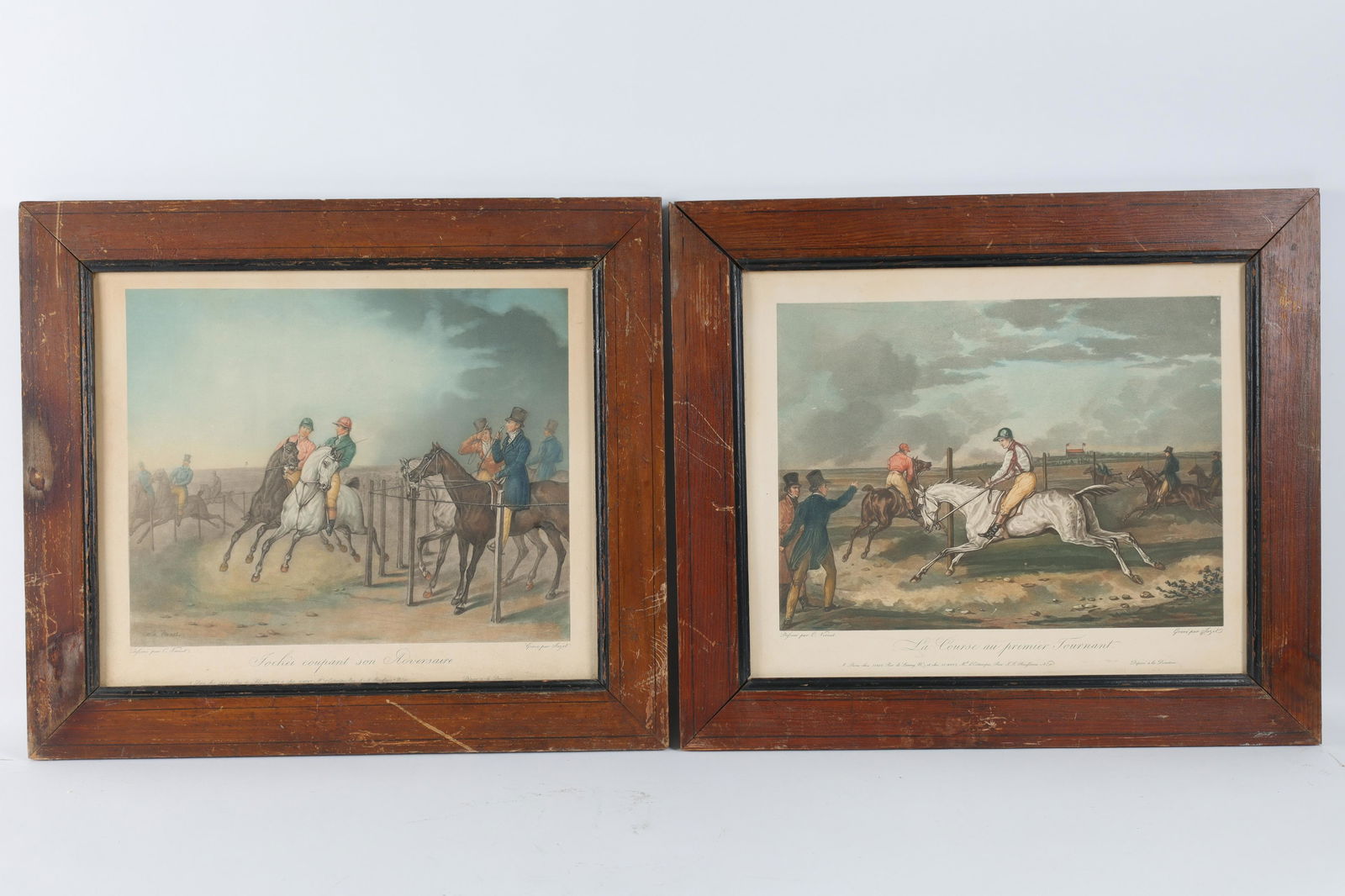 Pair French 19th C Horse Racing Engravings Prints (1 of 6)