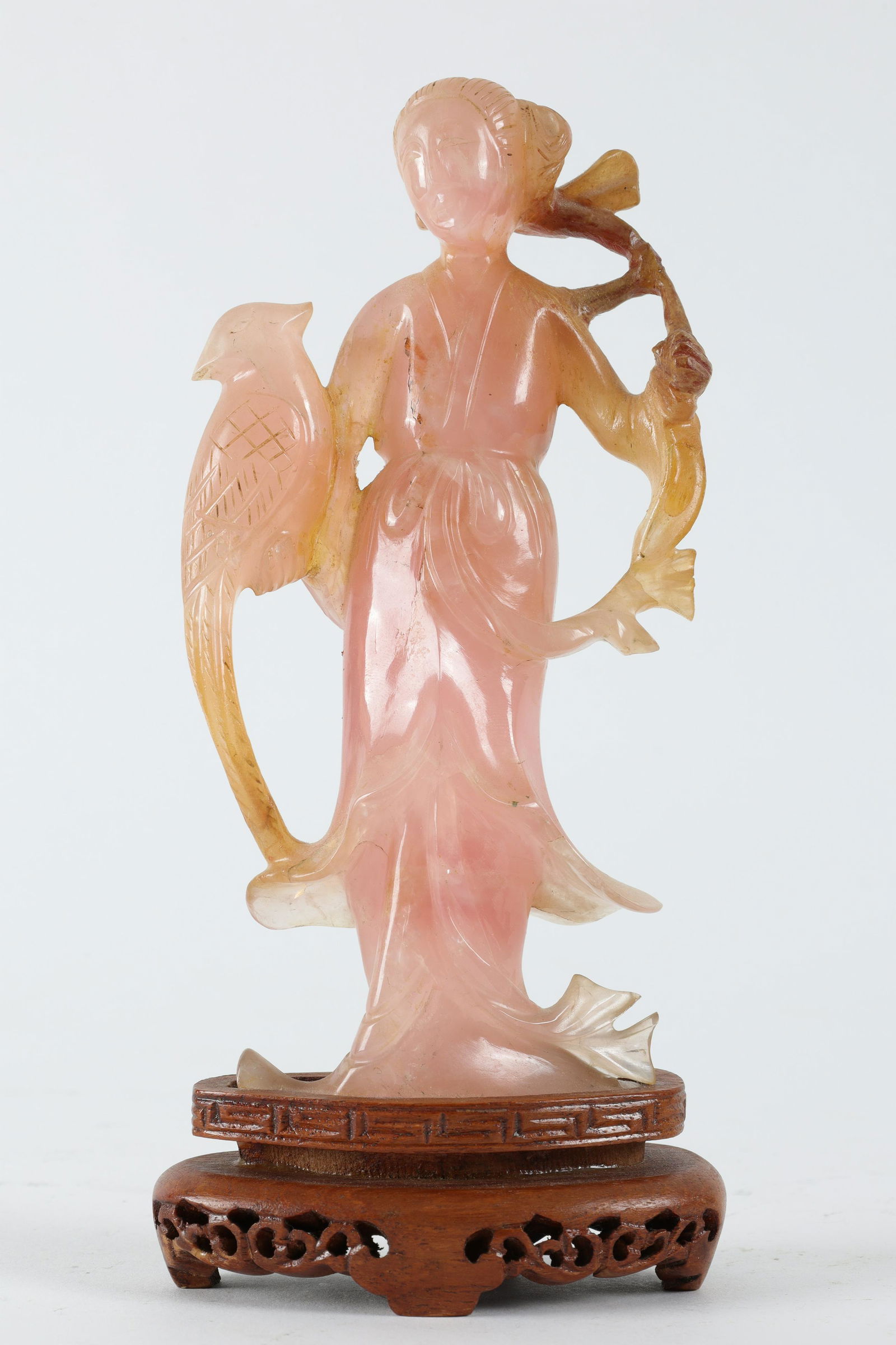 Chinese Carved Rose Quartz Figure of a Lady (1 of 8)
