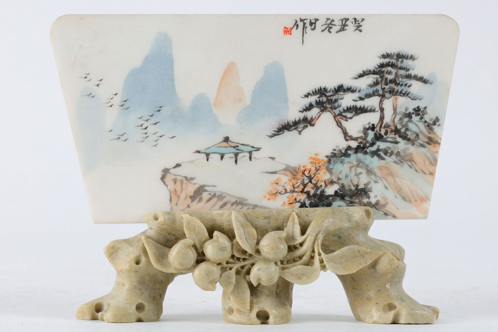 Chinese Painted Marble Landscape Table Screen (1 of 7)