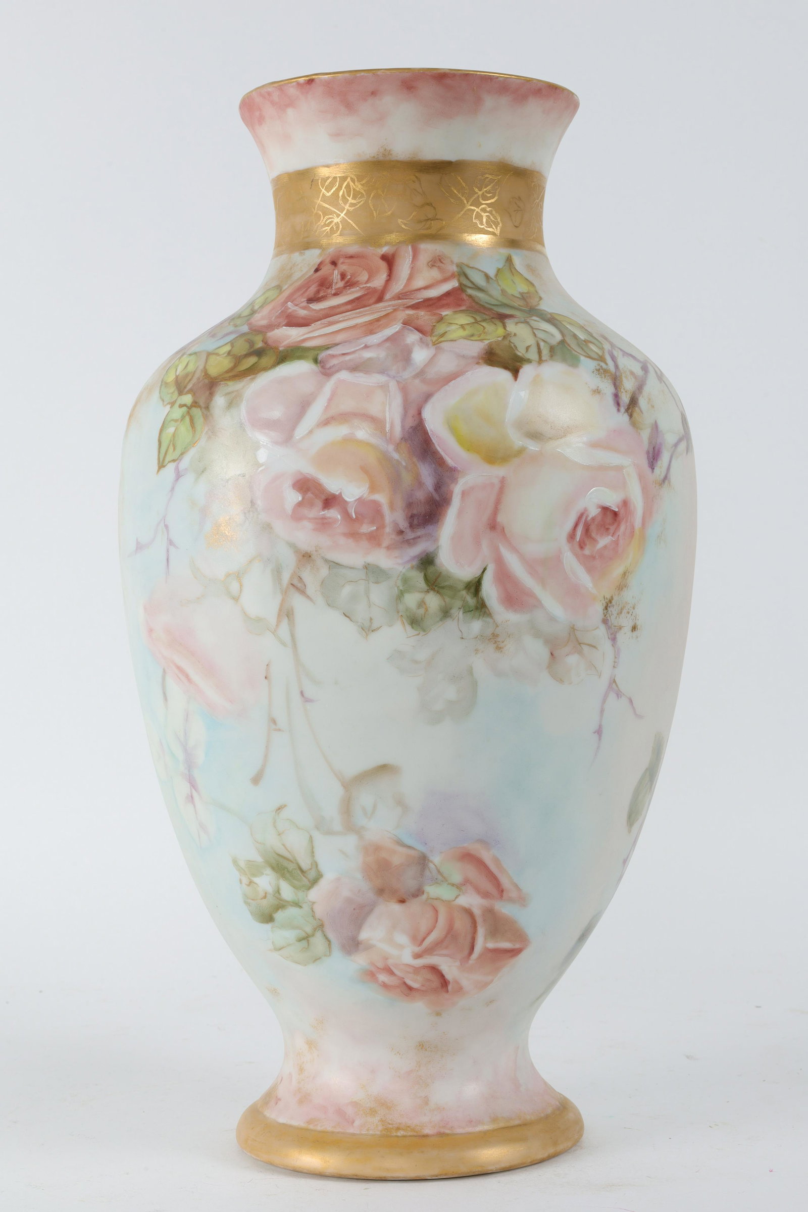 Antique T And V Limoges France Painted Roses Vase: Antique T And V Limoges France Painted Roses Baluster Vase. Measures 14.5 inches H x 7 W. Marked on base.