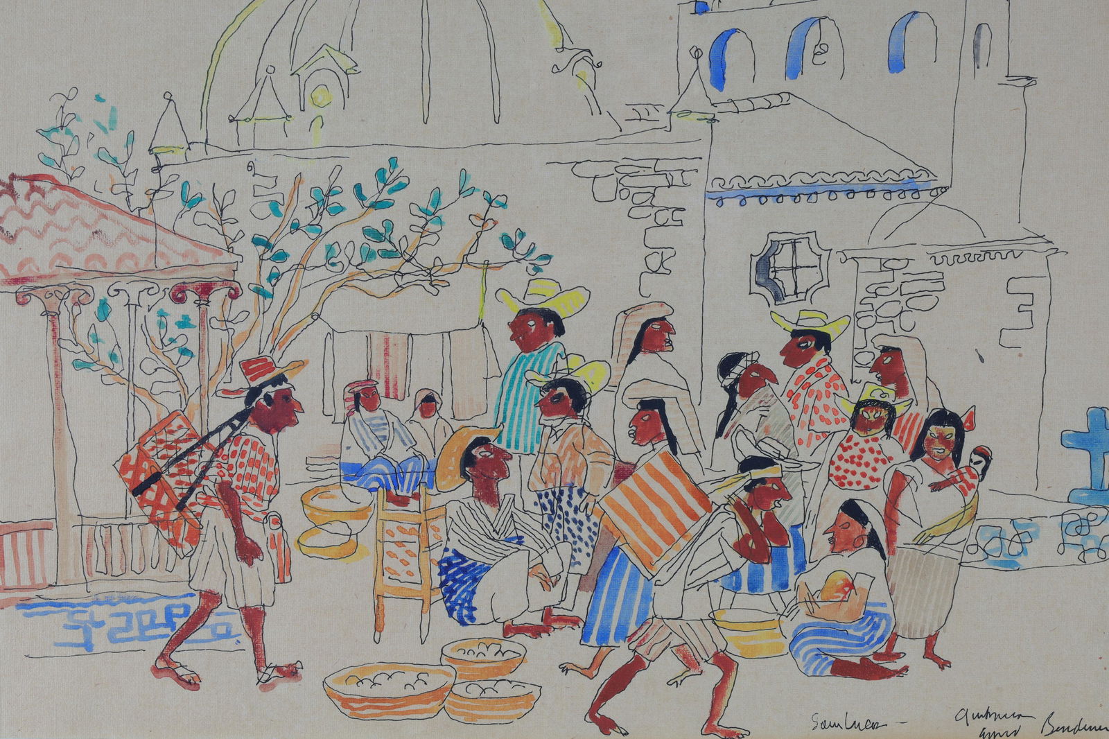 Alfred Bendiner Watercolor Caribbean Market Scene (1 of 5)