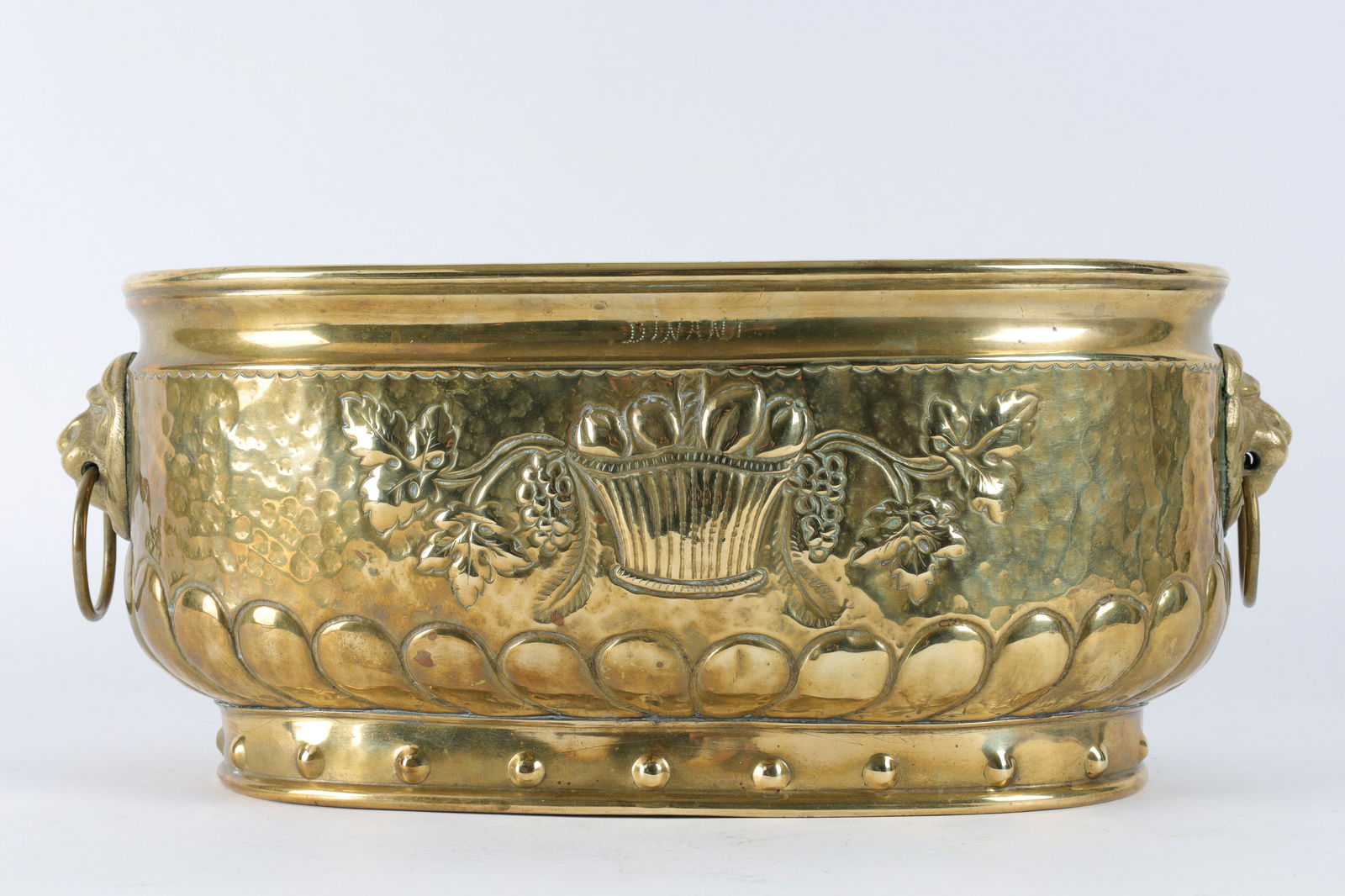 Antique Brass Repousse Jardiniere Planter Signed (1 of 5)