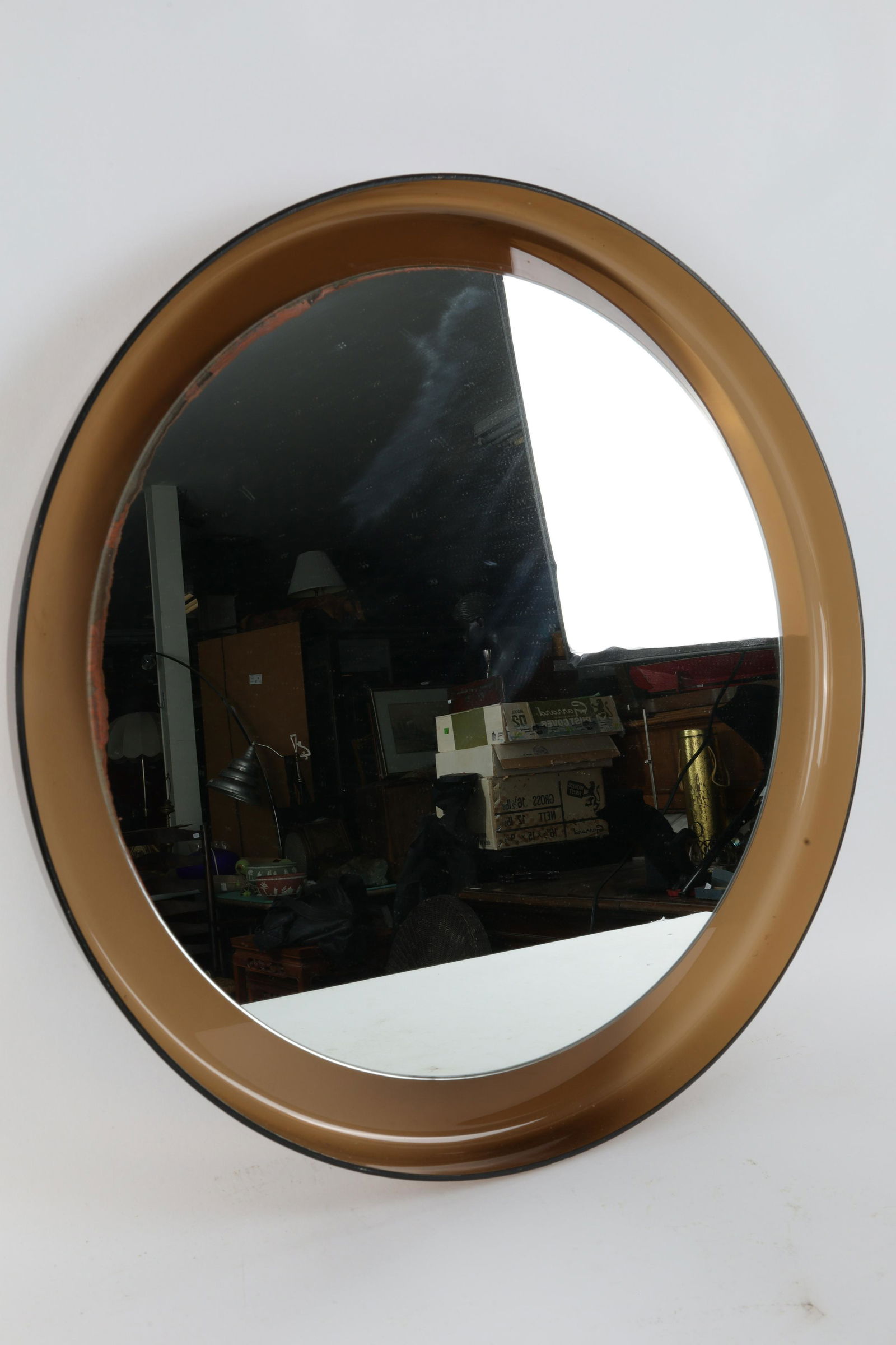 Mid Century Guzzini Round Smoke Lucite Mirror (1 of 5)