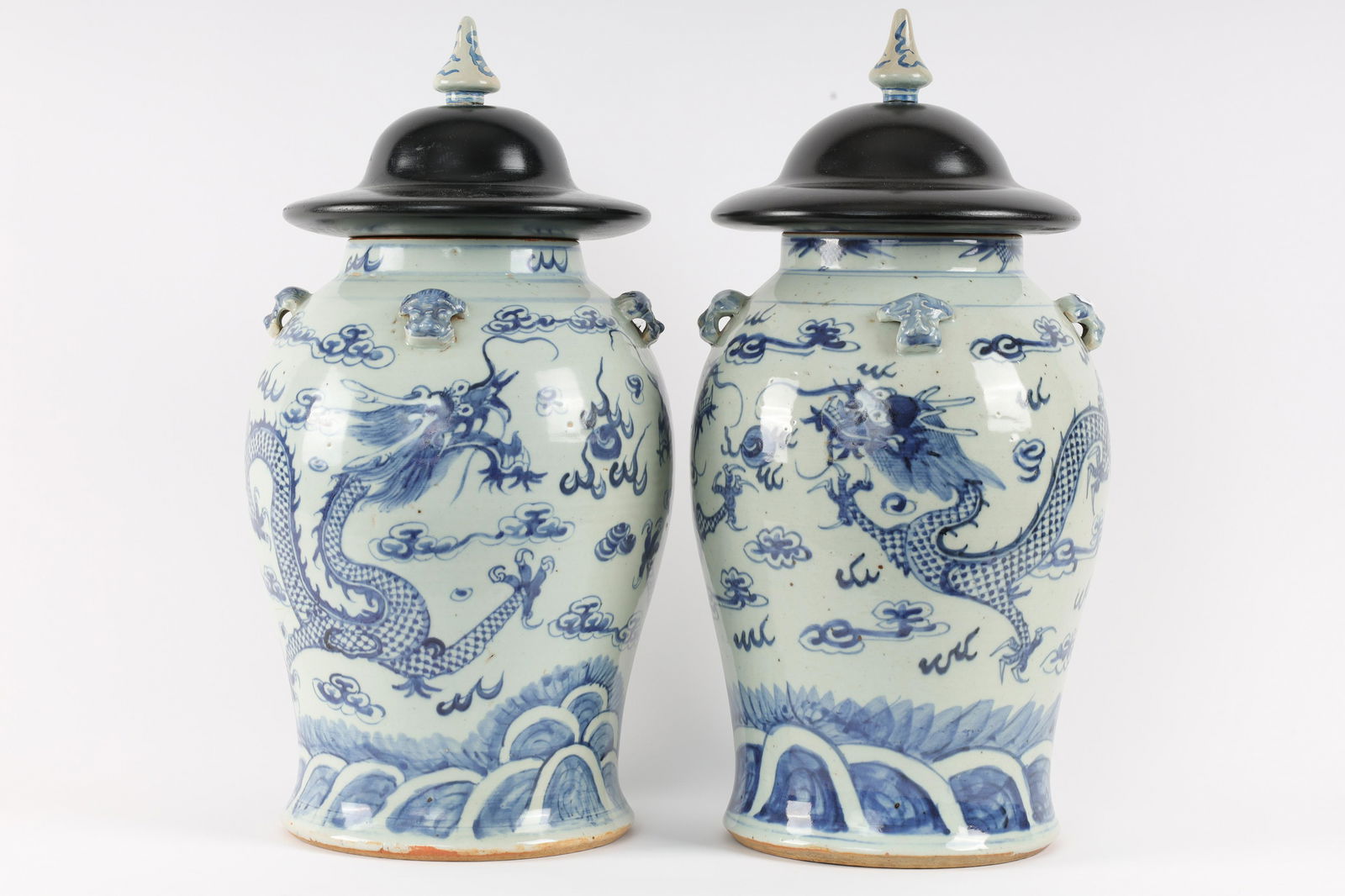 Pair of Antique Chinese Lidded Dragon Jars (1 of 12)