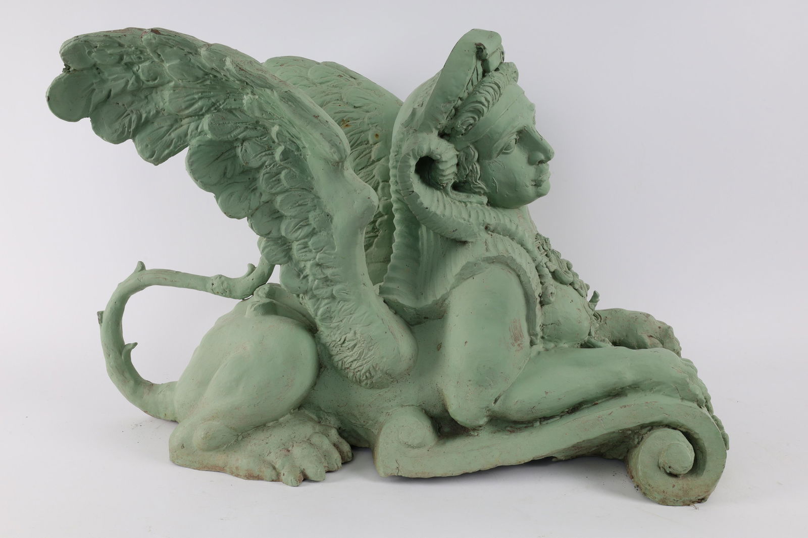 Patinated Green Winged Sphinx Garden Statue (1 of 5)