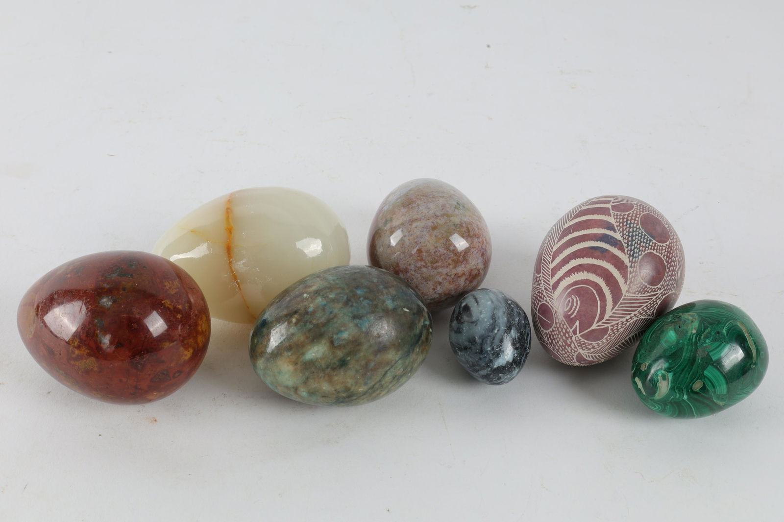 Lot of 7 Stone Specimen Eggs, Malachite, Onyx (1 of 5)