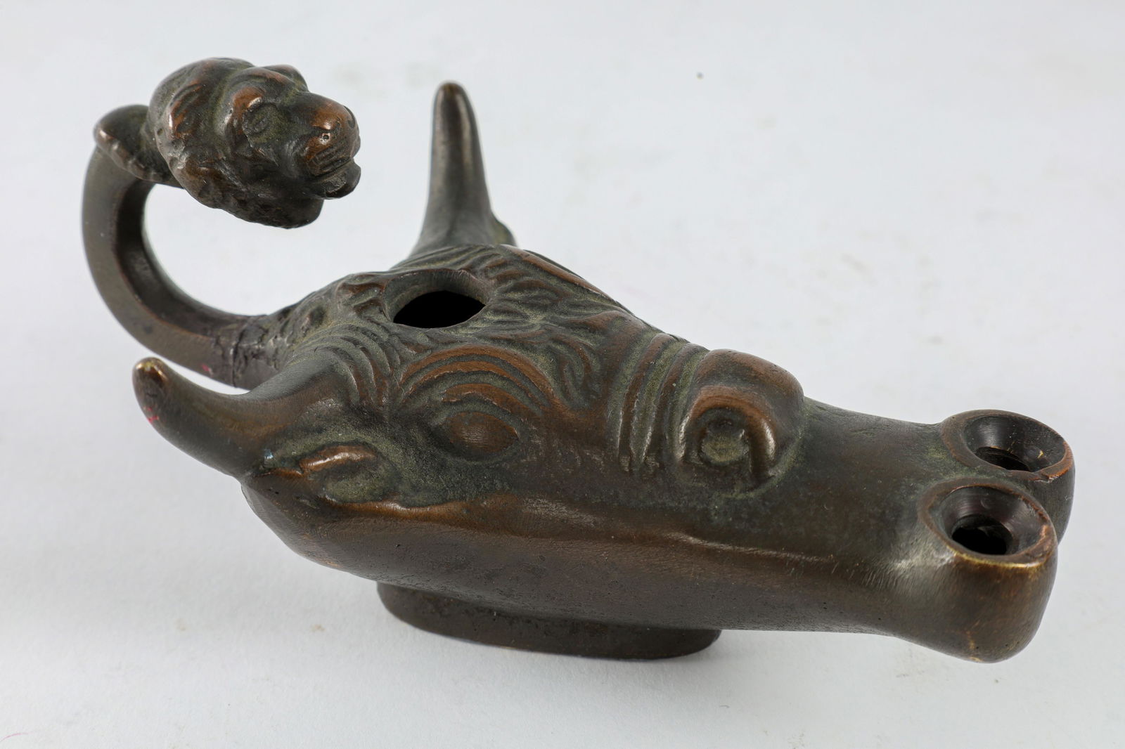 Bronze Roman Pompeii Style Bull Head Oil Lamp (1 of 8)