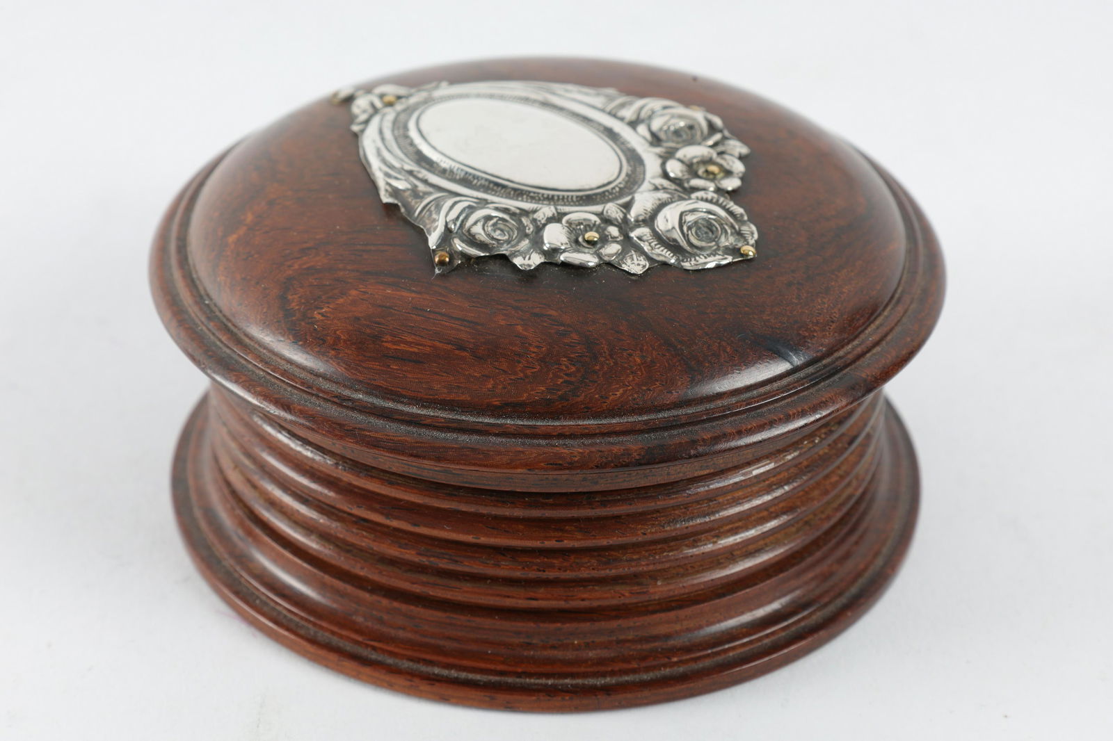 Antique Turned Wood and Silver Cartouche Snuff Box (1 of 5)