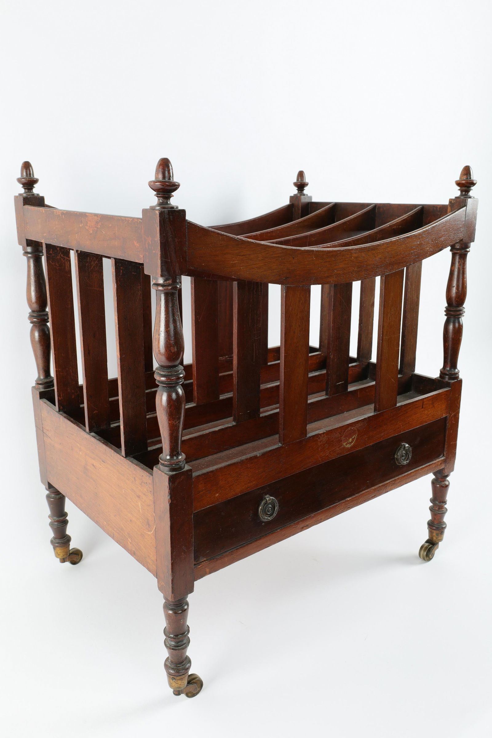 Victorian Mahogany Canterbury with Drawer: Victorian Mahogany Canterbury With Remnants of British Antique Dealers Association Sticker (BADA). Measures 18 x 13 x 21 inches H.