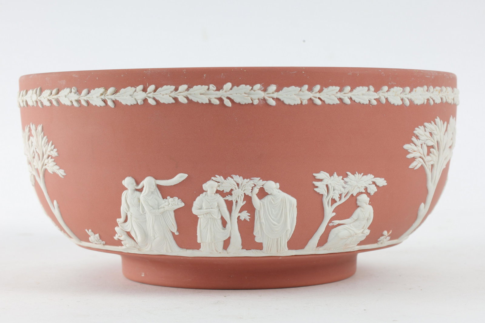 Pink Wedgwood Jasperware Neoclassical Bowl: Pink Wedgwood Jasperware Large Bowl, Neoclassical Sacrifice Scene. Measures 8 inches diameter x 3.5 H.