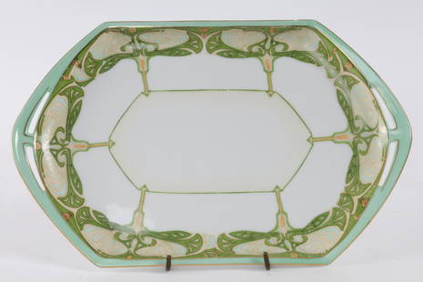 Antique Art Nouveau MZ Austria China Platter: Antique 1890s Art Nouveau Secessionist MZ Austria Moritz Zdekauer China Small Platter. Measures 9.75 inches L x 6.25 W.