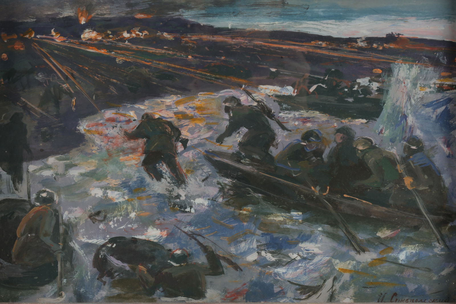 Signed Impressionist WW2 Night Landing Scene (1 of 9)