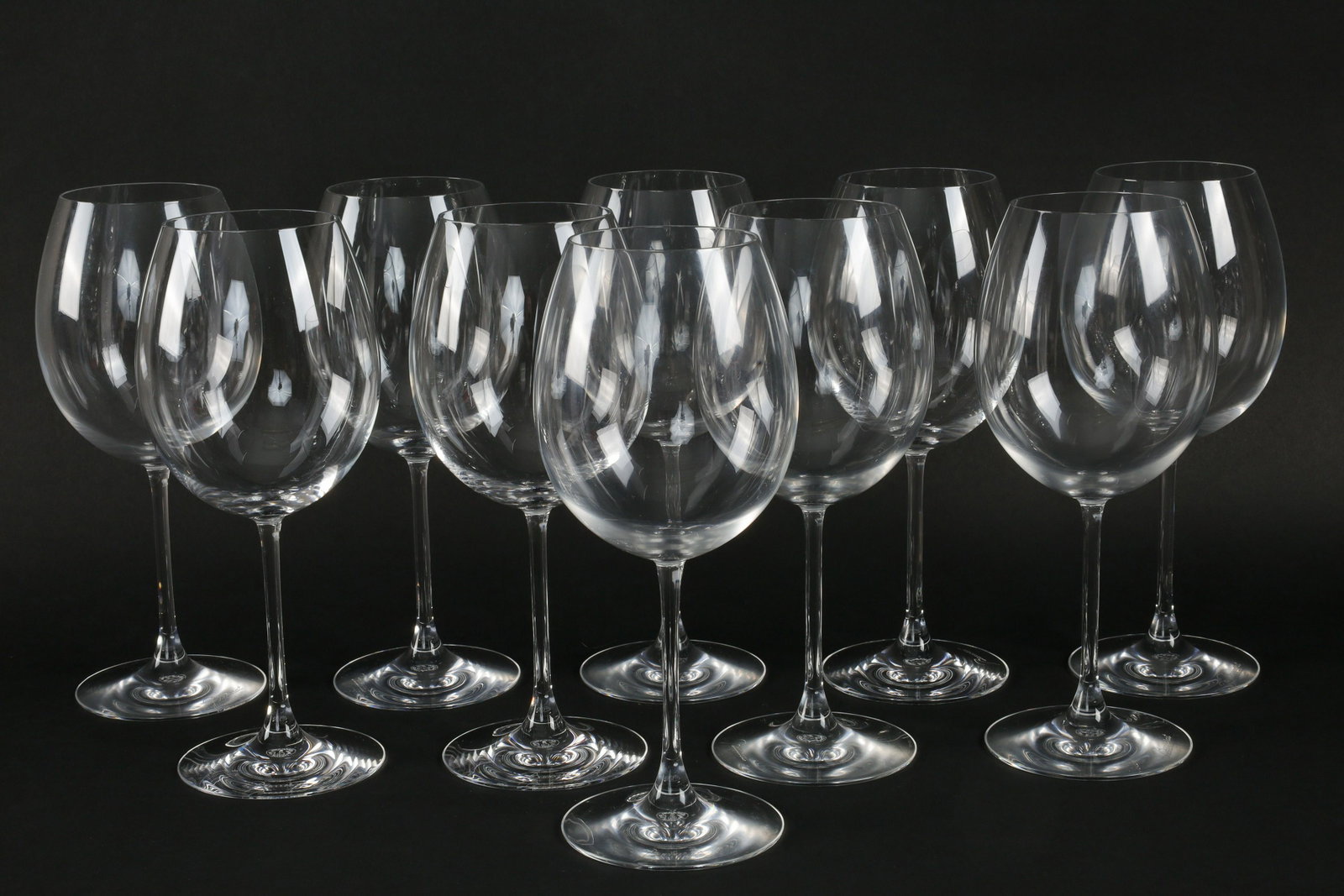 Set of Baccarat Crystal Degustation Wine Glasses: Set of 10 Signed Baccarat Crystal Degustation Wine Glasses. 9.75 inches H x 4 W. Engraved on foot in two places.