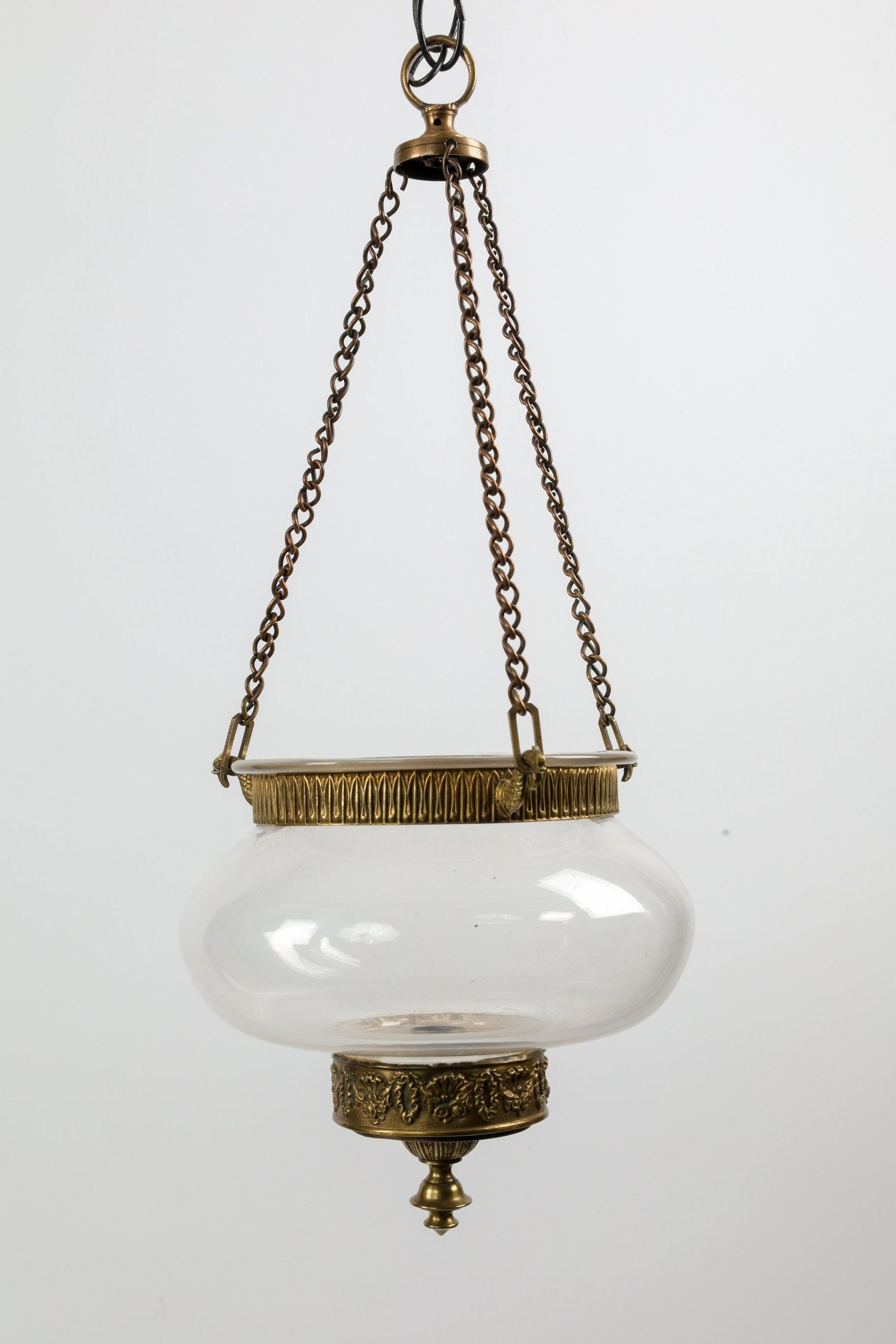 Antique Regency Brass and Glass Hanging Fixture: Antique Regency Brass and Glass Hanging Fixture Candle Holder. 8 inches W x 19 L.