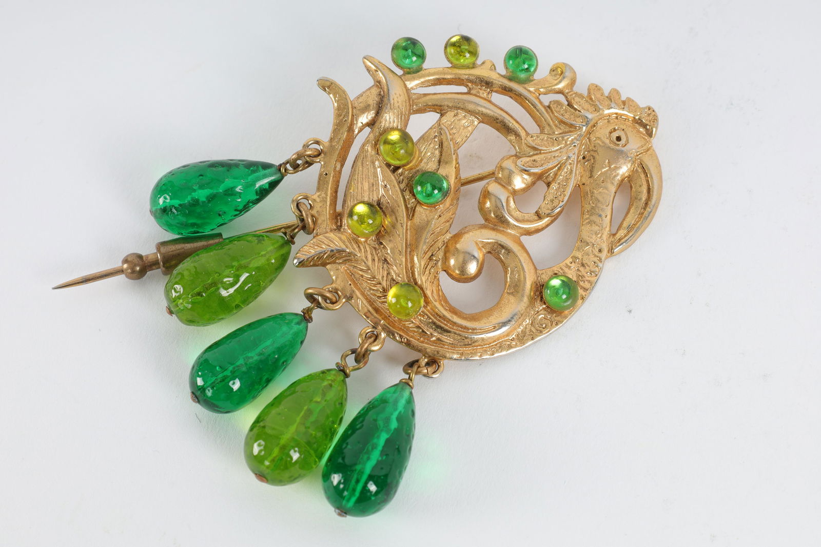 Dominique Aurientis Gold and Green Rooster Brooch (1 of 7)