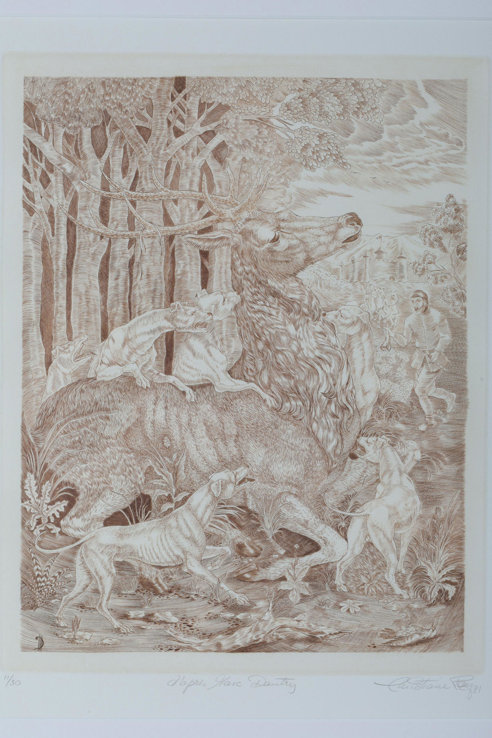 Christiane Roy Medieval Hunt Scene Etching (1 of 10)