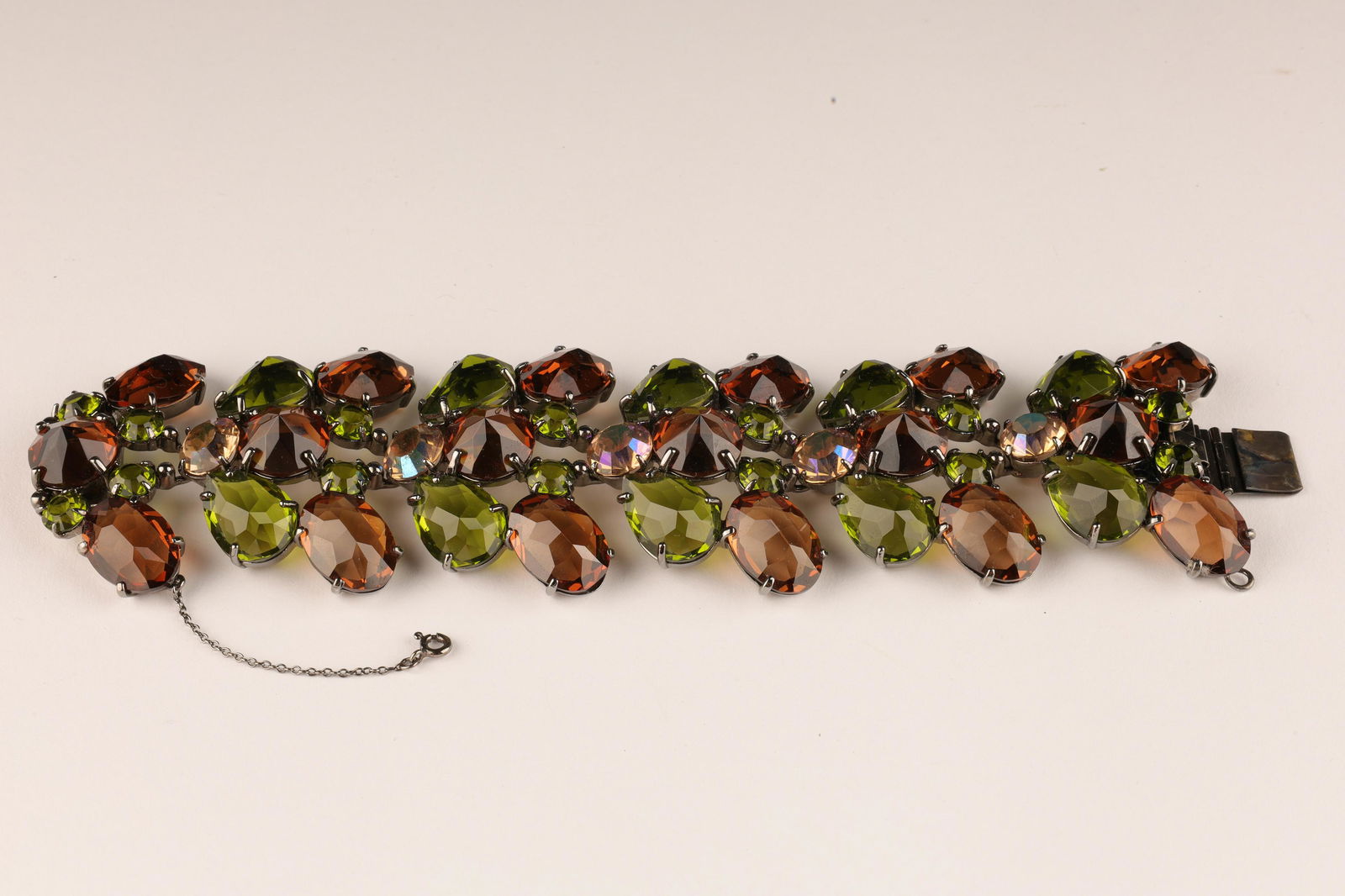 Sterling Silver Wide Bracelet Faceted Glass Stones (1 of 7)