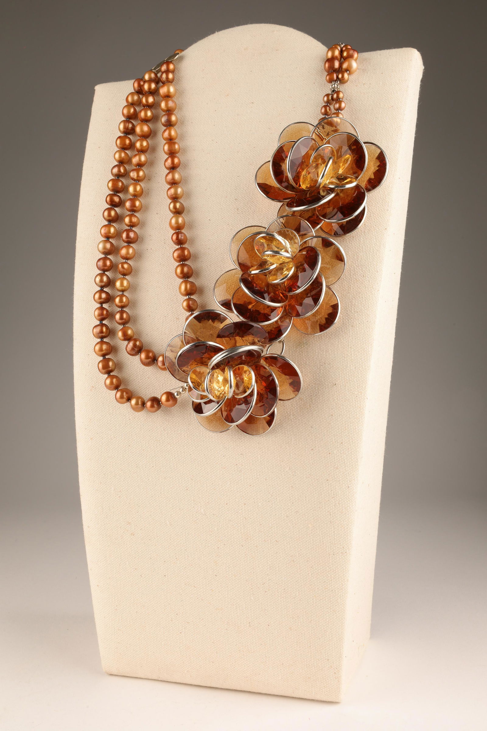 Silver Pearl Glass Floral Statement Necklace (1 of 8)