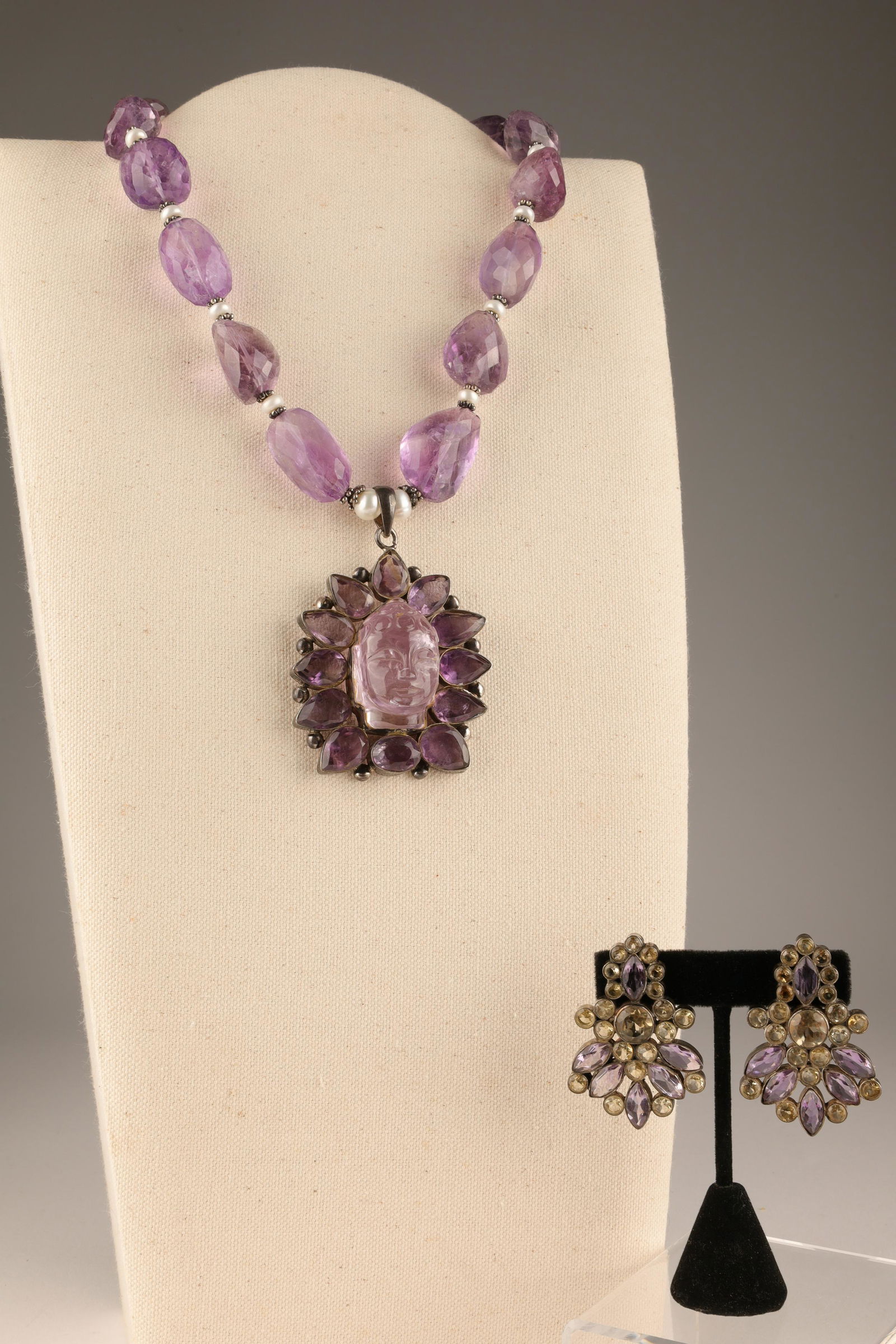 Sterling Amethyst Buddha Necklace and Earrings (1 of 10)