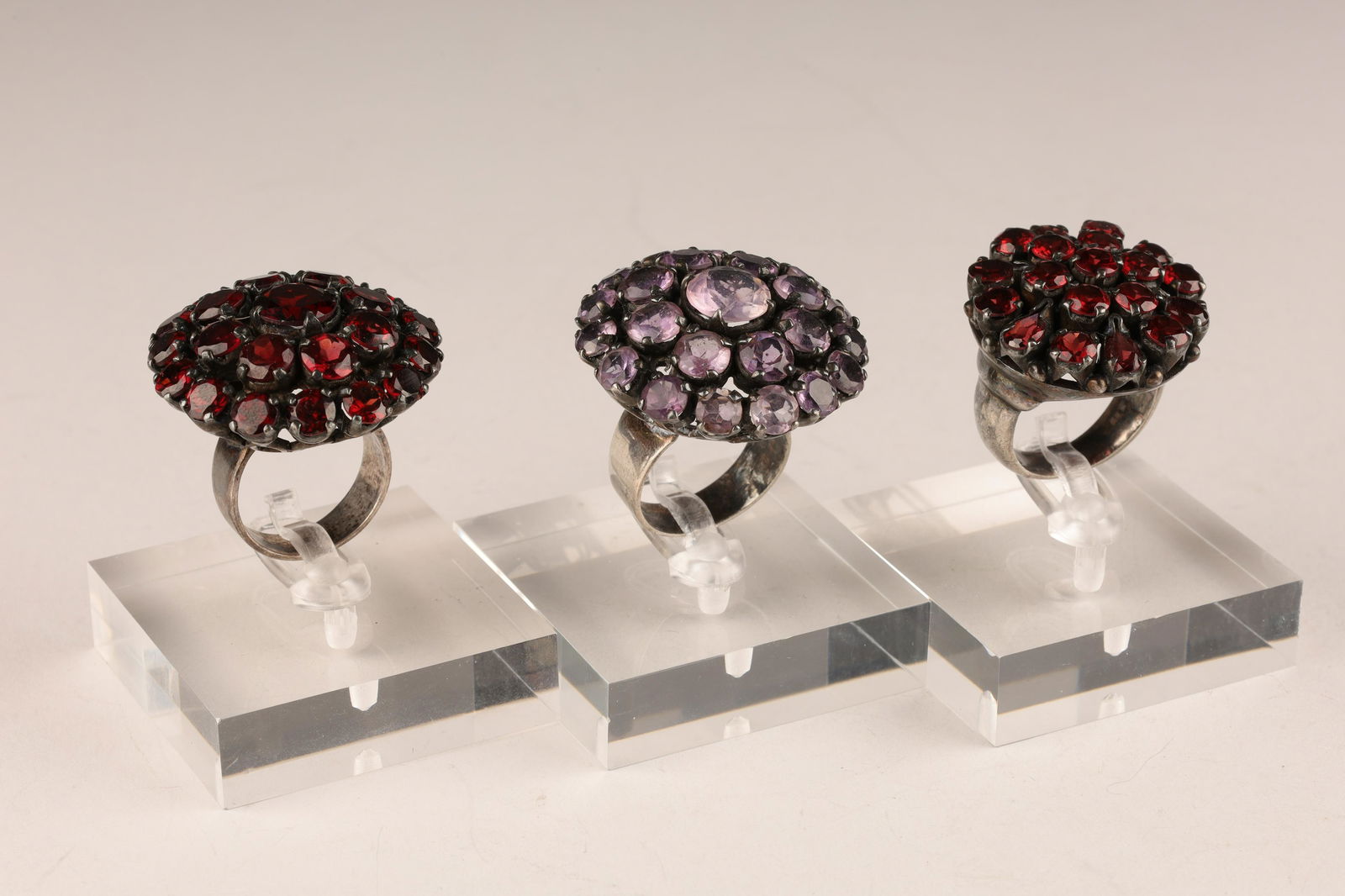 3 Sterling Amethyst Garnet Cluster Cocktail Rings (1 of 6)