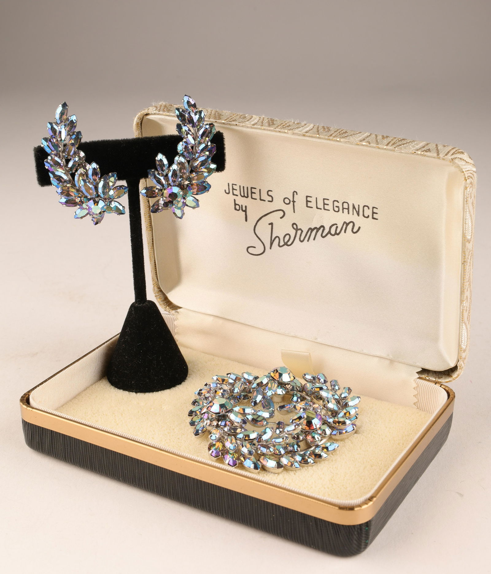 Vintage Sherman Rhinestone Earrings and Brooch Set (1 of 8)