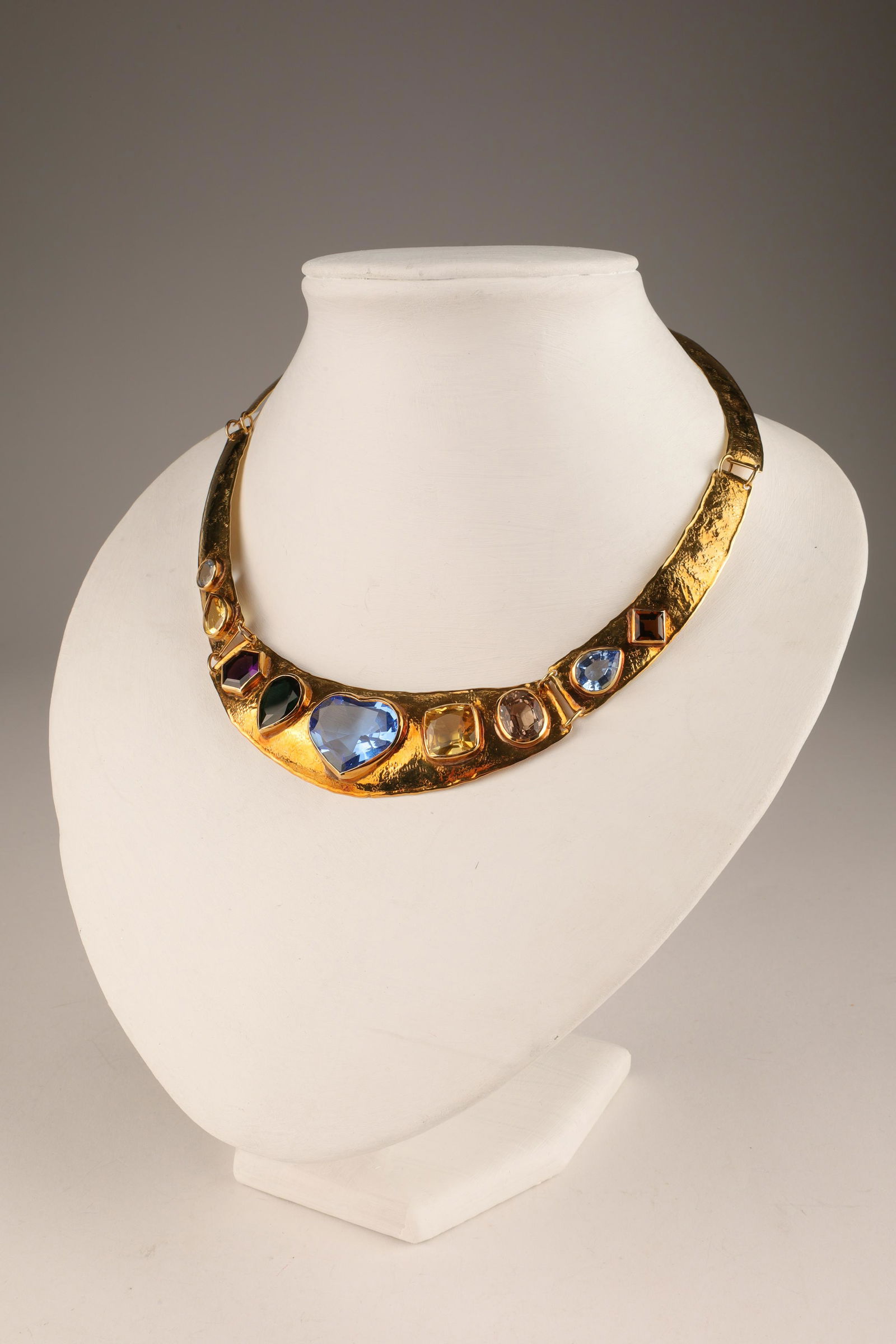 Modernist Italian 18K Gold Gems Collar Necklace (1 of 11)