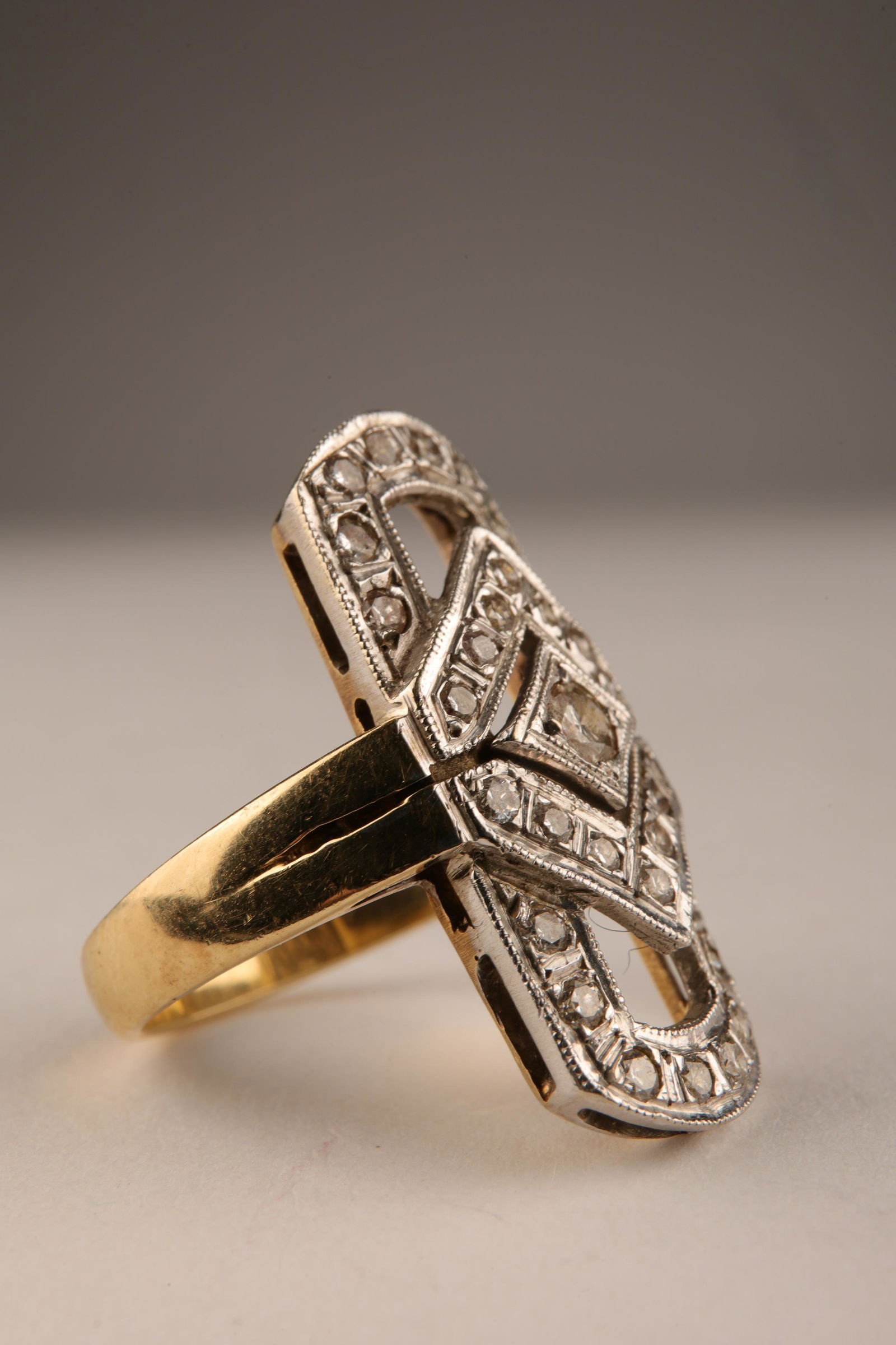 14K Gold and Diamond Art Deco Geometric Ring (1 of 10)