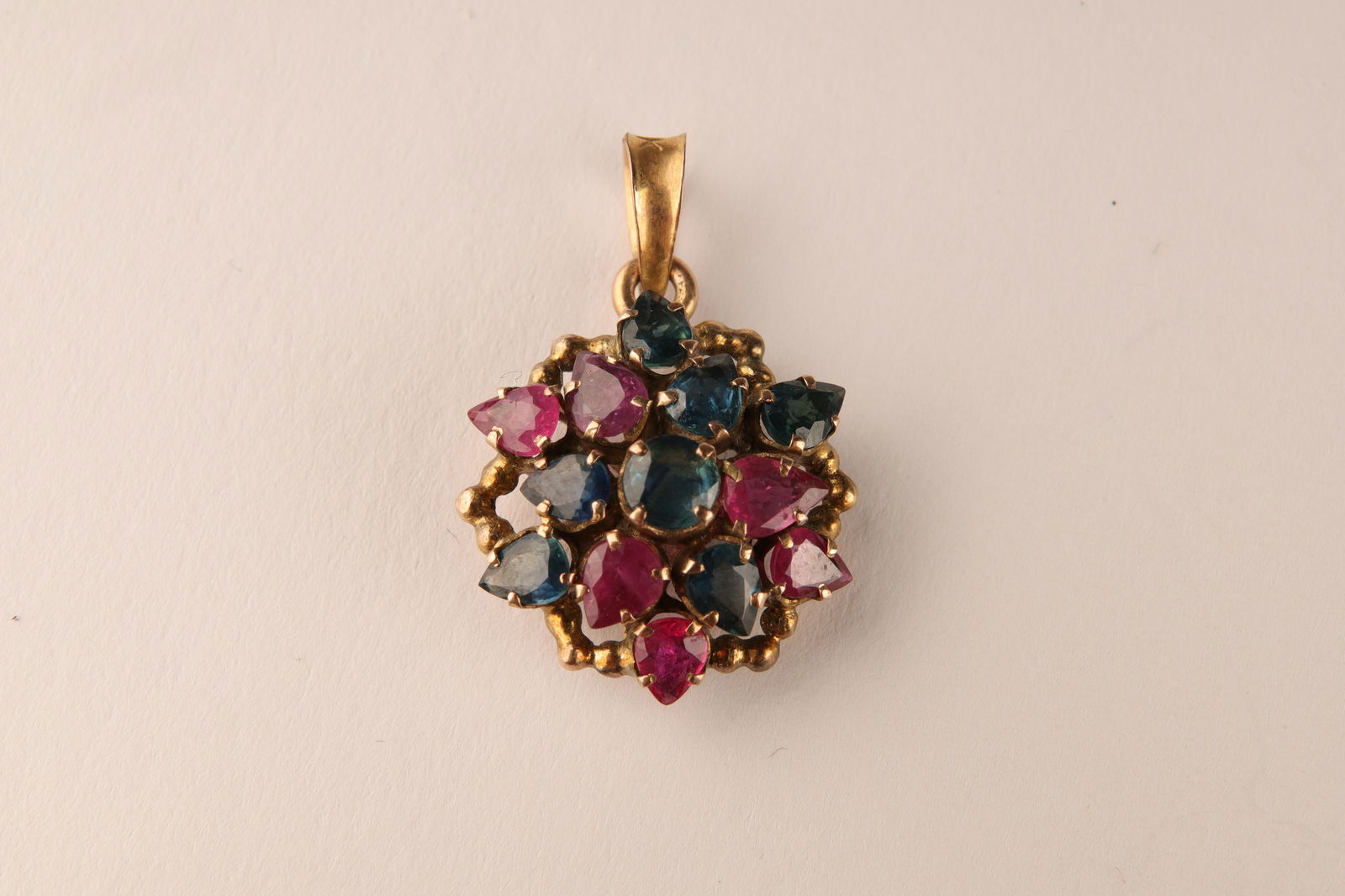 18K Gold Burmese Ruby and Sapphire Floral Pendant (1 of 5)