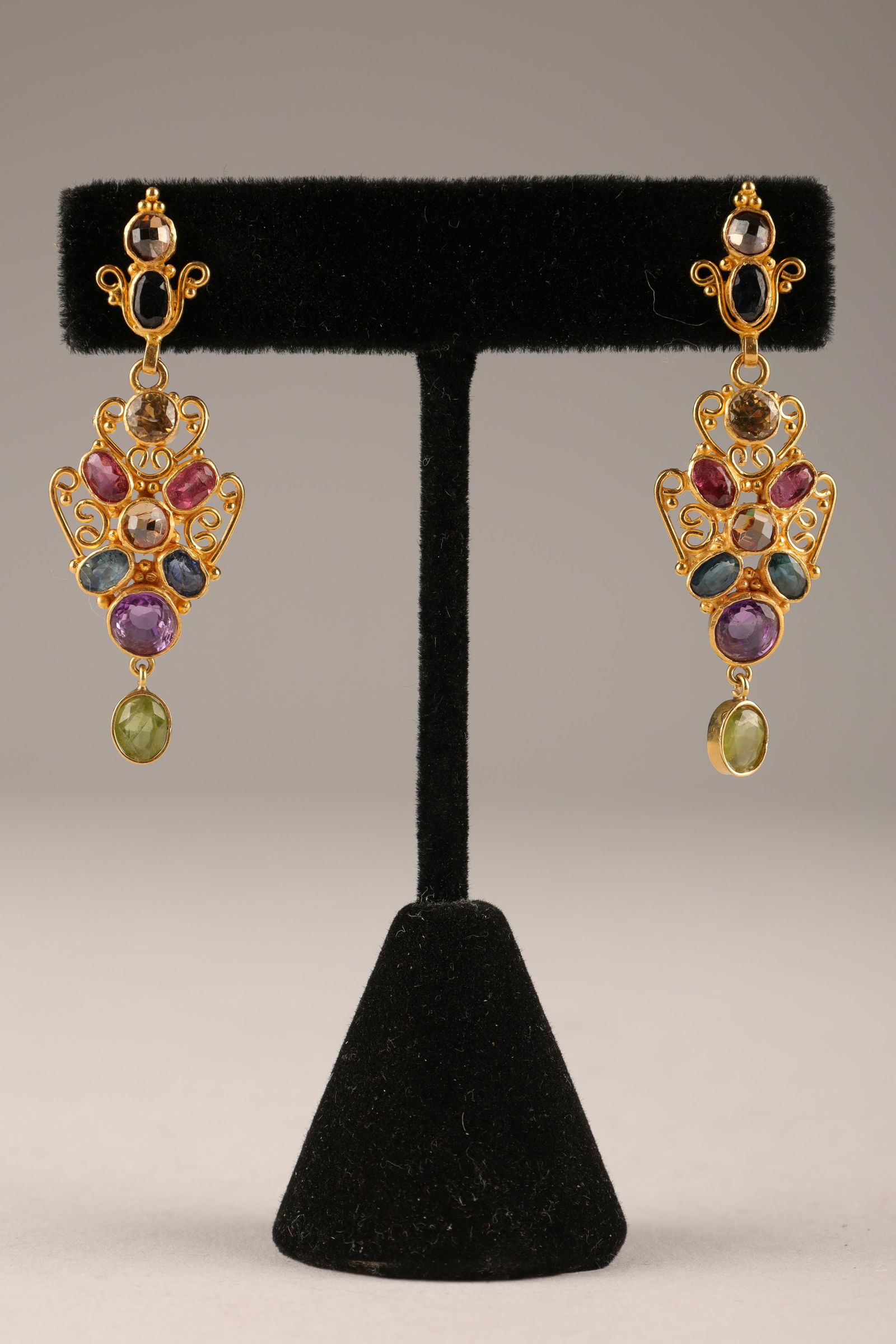 18K Gold Chandelier Earrings Sapphire Amethyst (1 of 5)