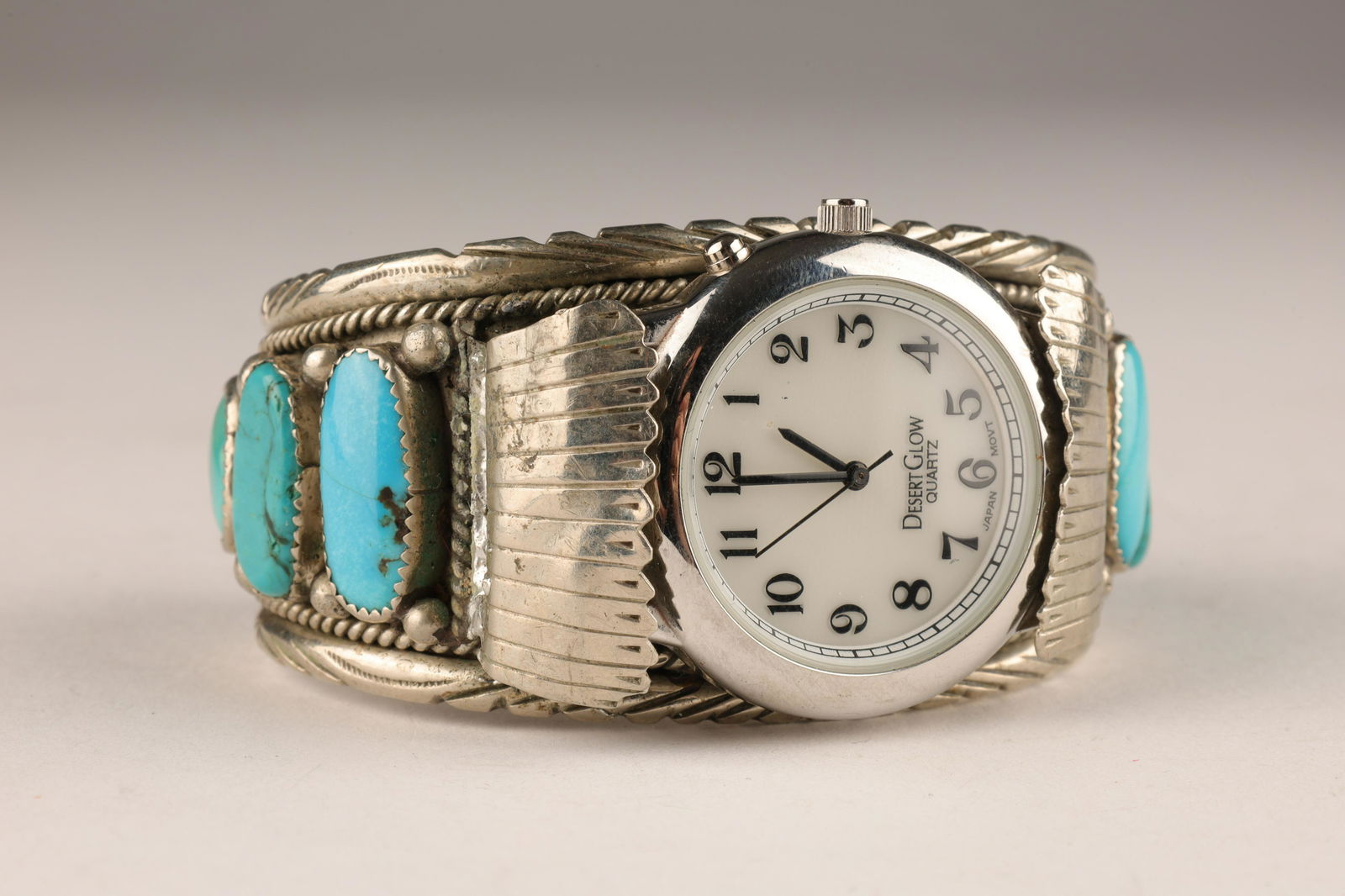 Navajo Silver Plate Turquoise Cuff Bracelet Watch (1 of 6)