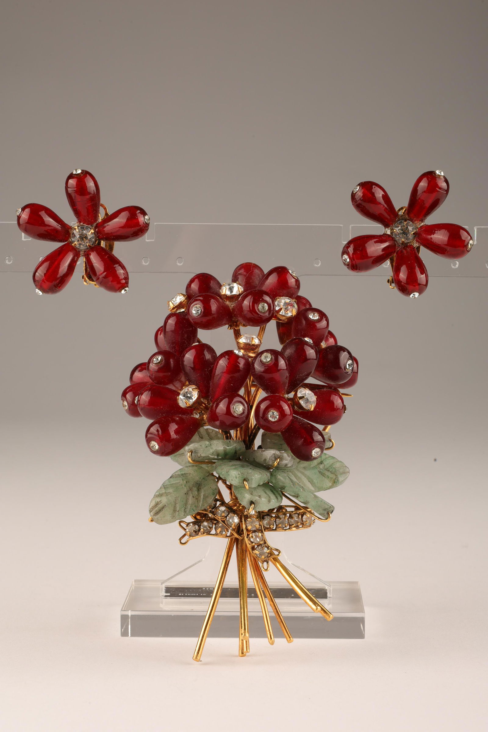 Iradj Moini Red Floral Clip Earrings and Brooch (1 of 10)
