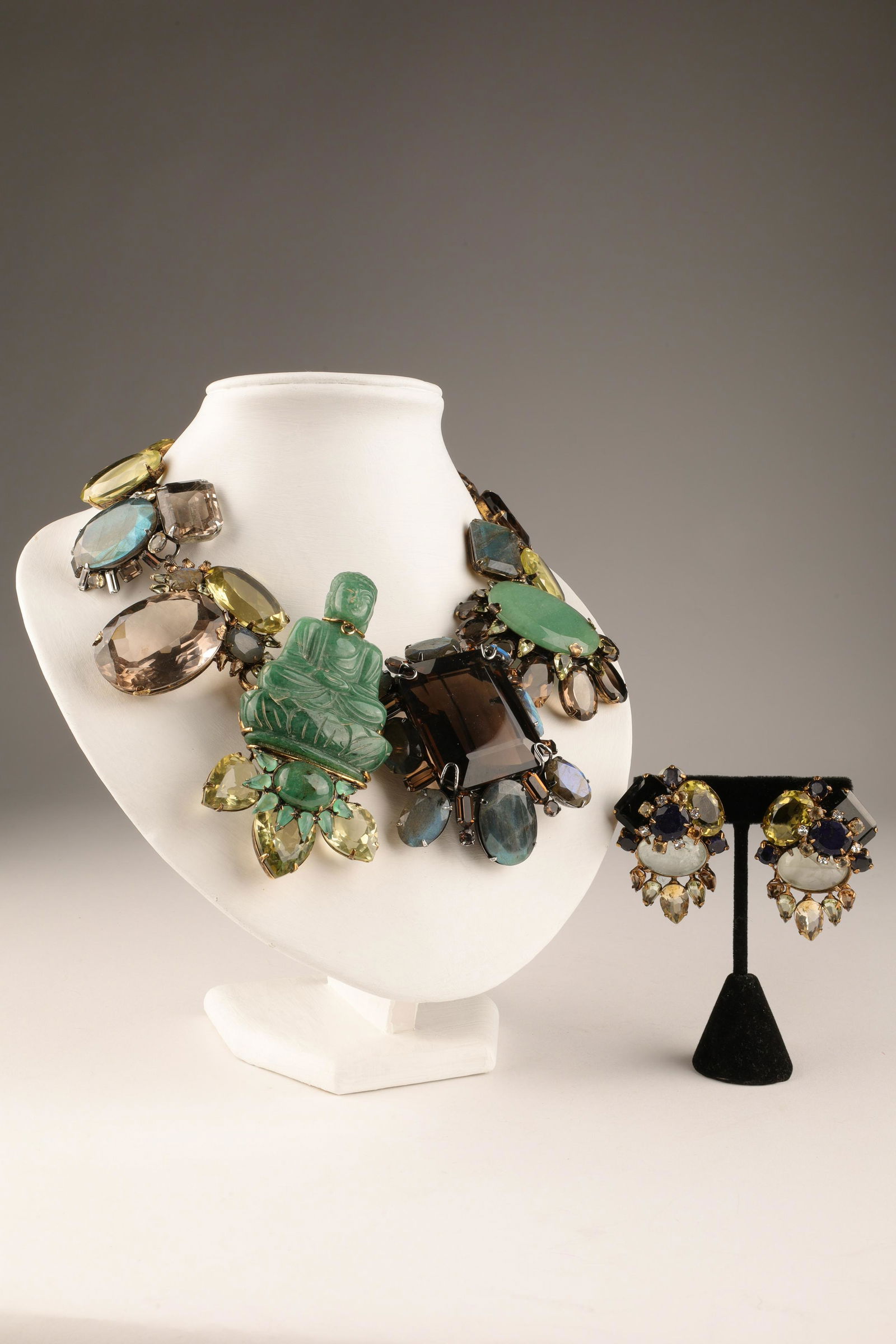 Iradj Moini Green Buddha Necklace Quartz Earrings (1 of 8)