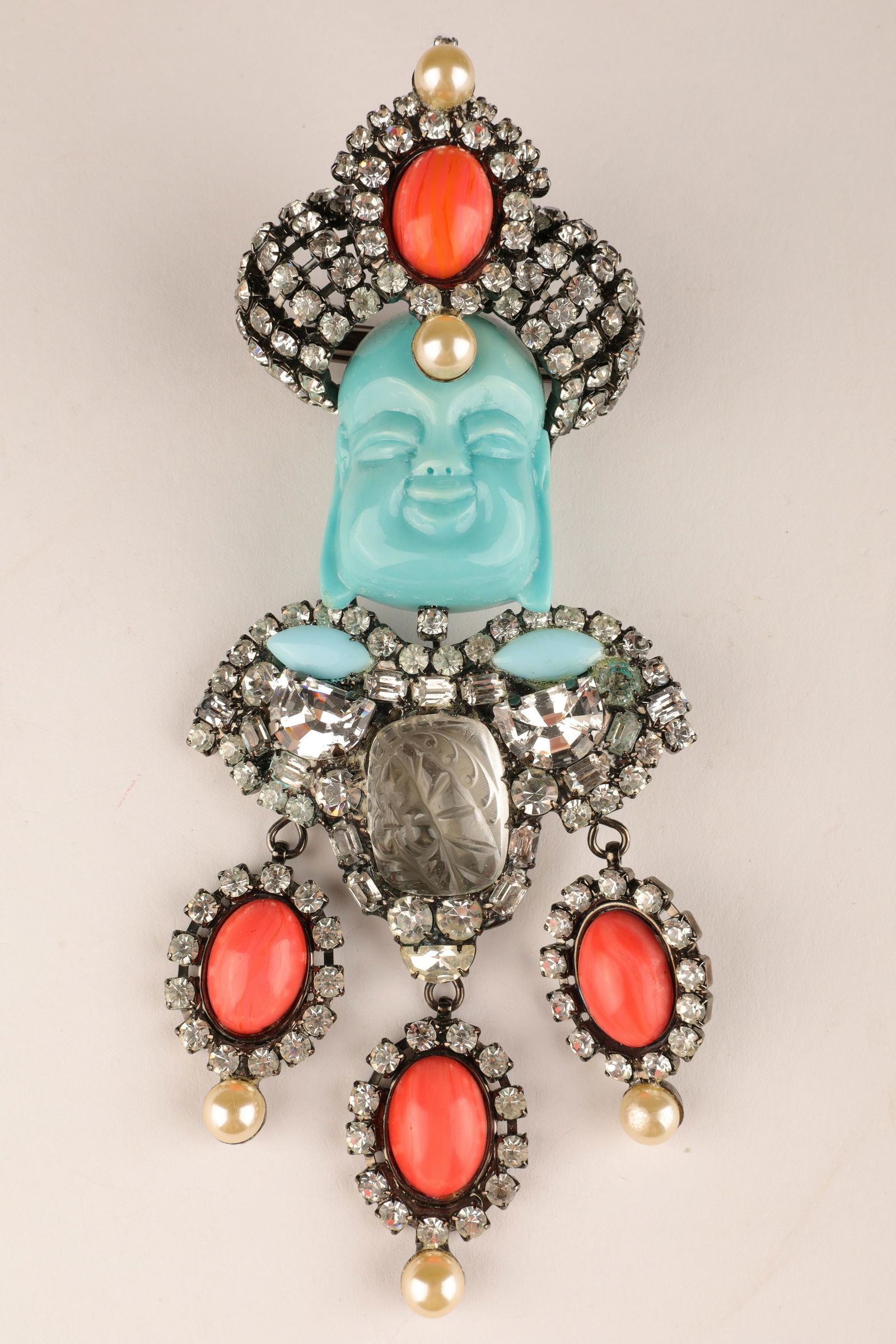 Lawrence Vrba Turquoise Rhinestone Buddha Brooch (1 of 7)
