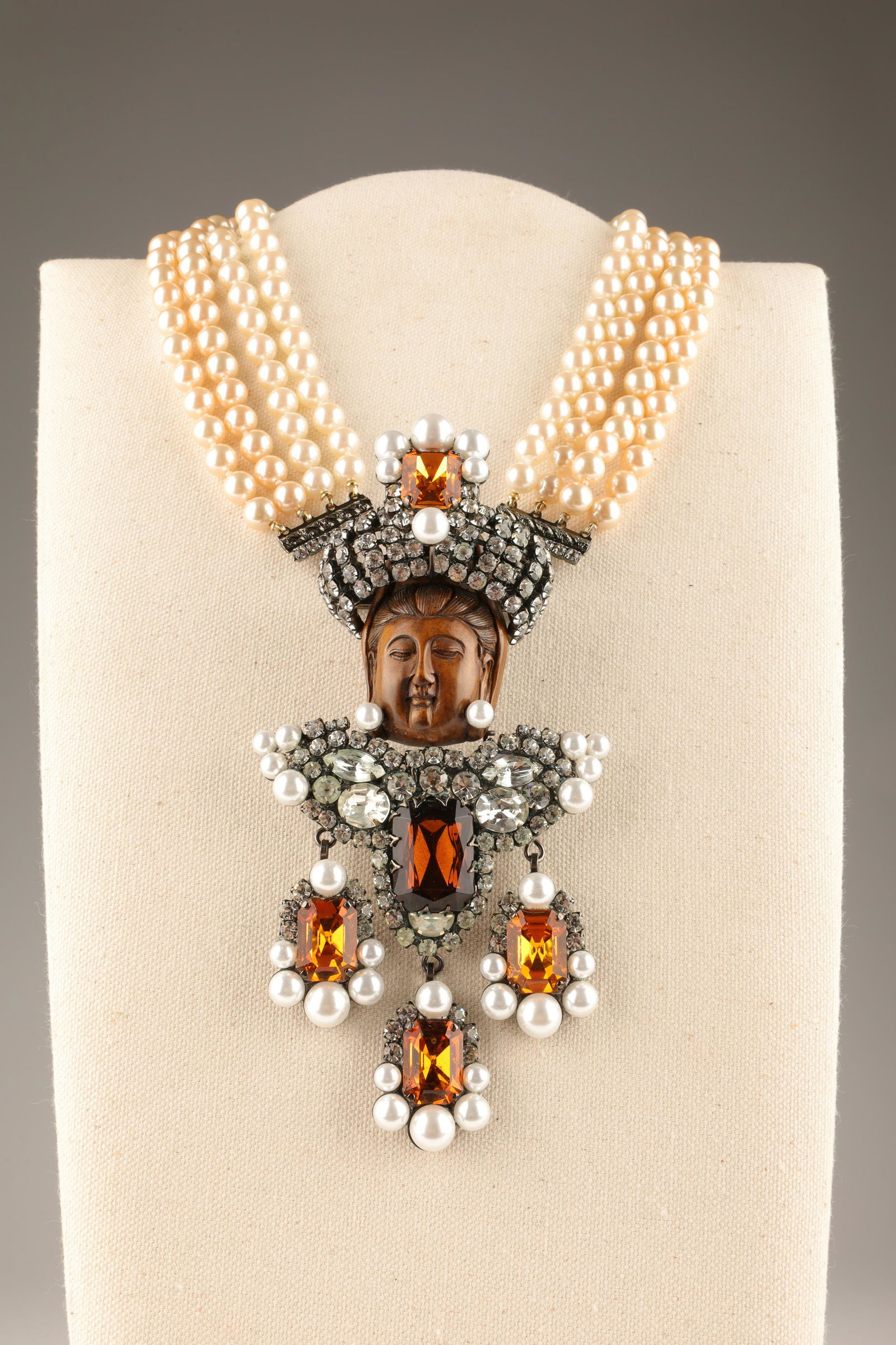 Lawrence Vrba Carved Wood Buddha Necklace Pin (1 of 10)