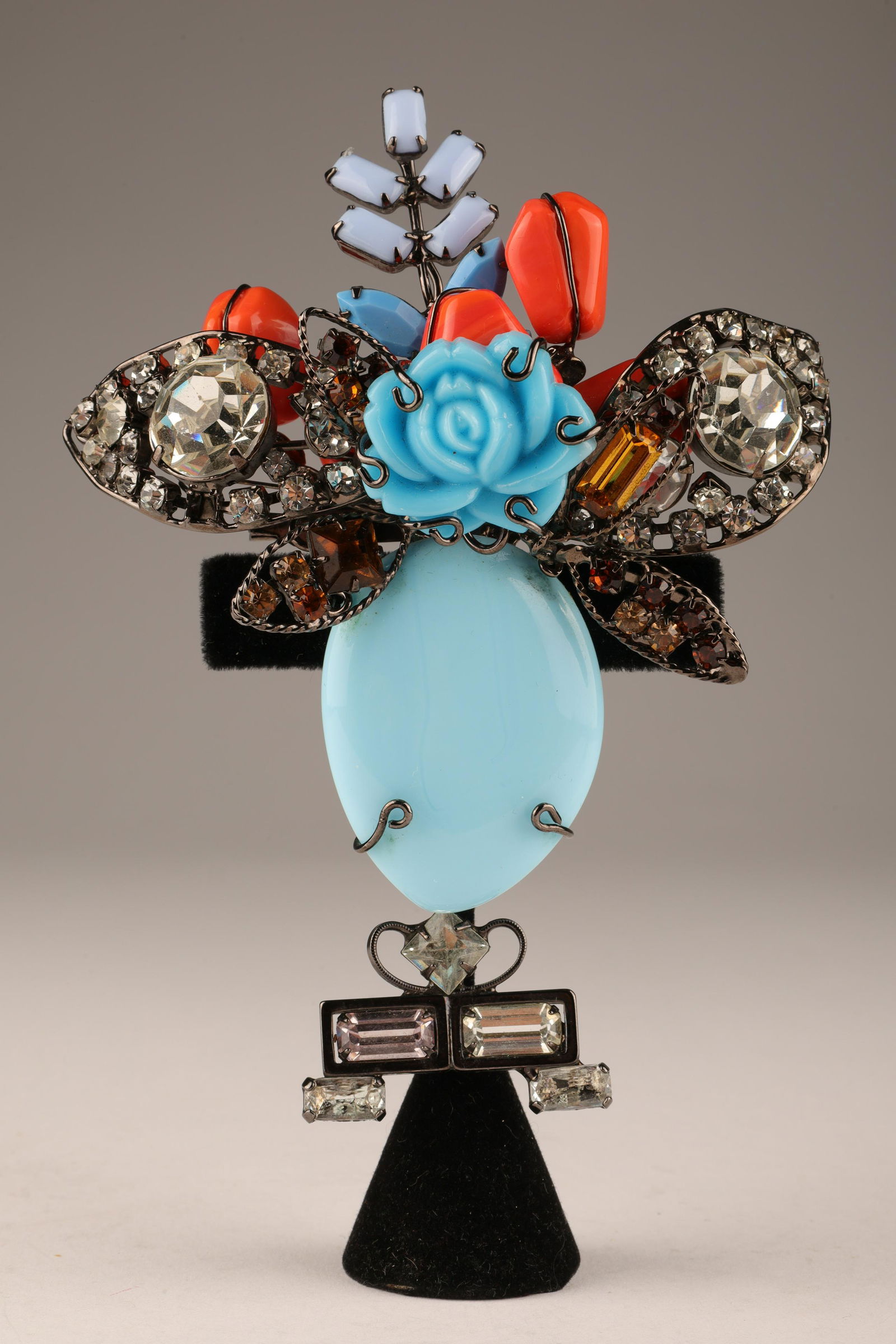 Lawrence Vrba Rhinestone Coral Blue Brooch (1 of 8)