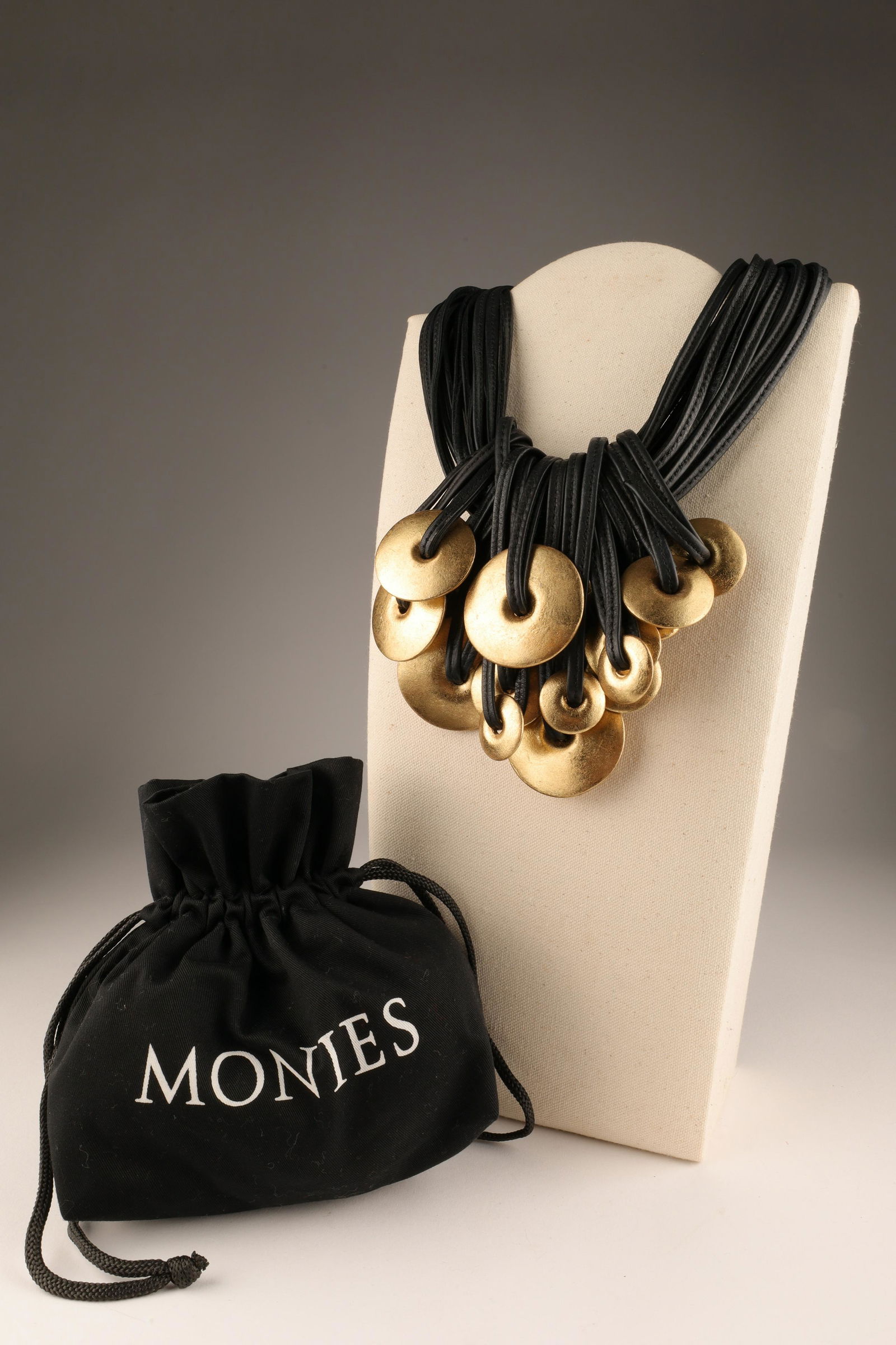 Monies Leather Gold Foil Wood Statement Necklace (1 of 7)