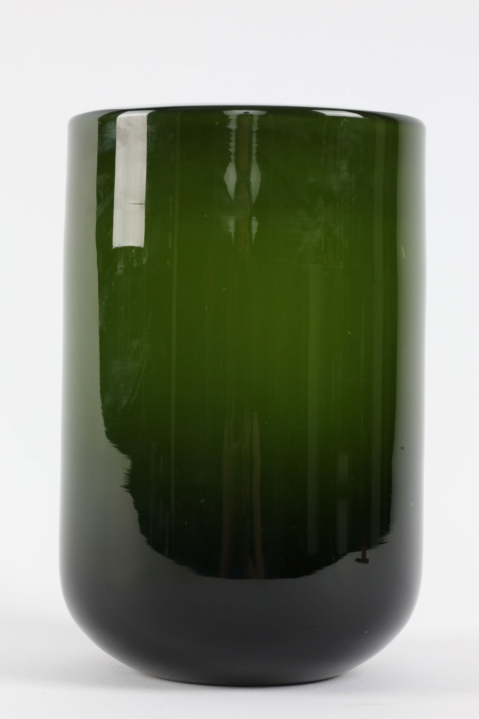 Mid Century Holmegaard Green Cased Glass Vase: Mid Century Holmegaard Style Green Cased Glass Vase. 7 inches H x 4.5 W.