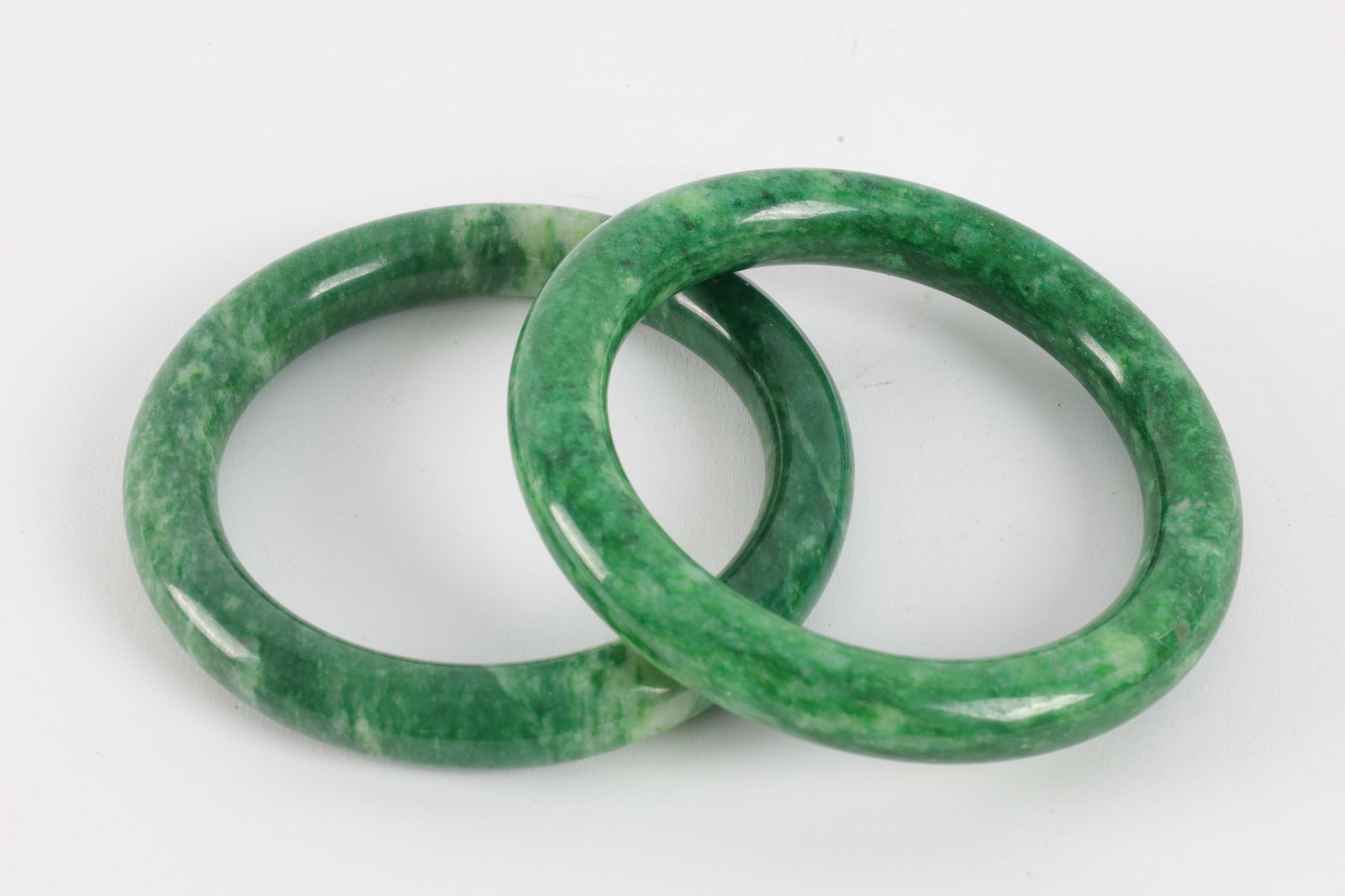 Pair of Chinese Green Jade Bangle Bracelets (1 of 4)