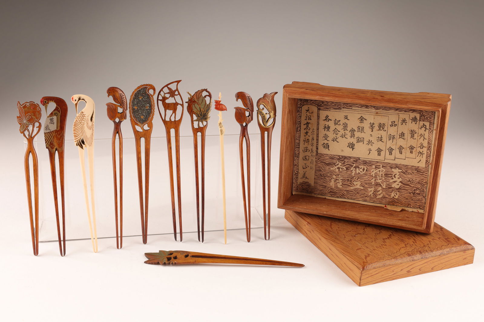 Lot Japanese Chinese Carved Signed Hairpins Forks (1 of 7)