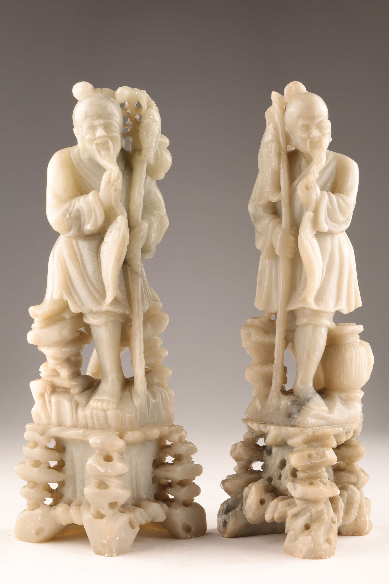 Pair Large Chinese Carved Soapstone Fisherman (1 of 8)