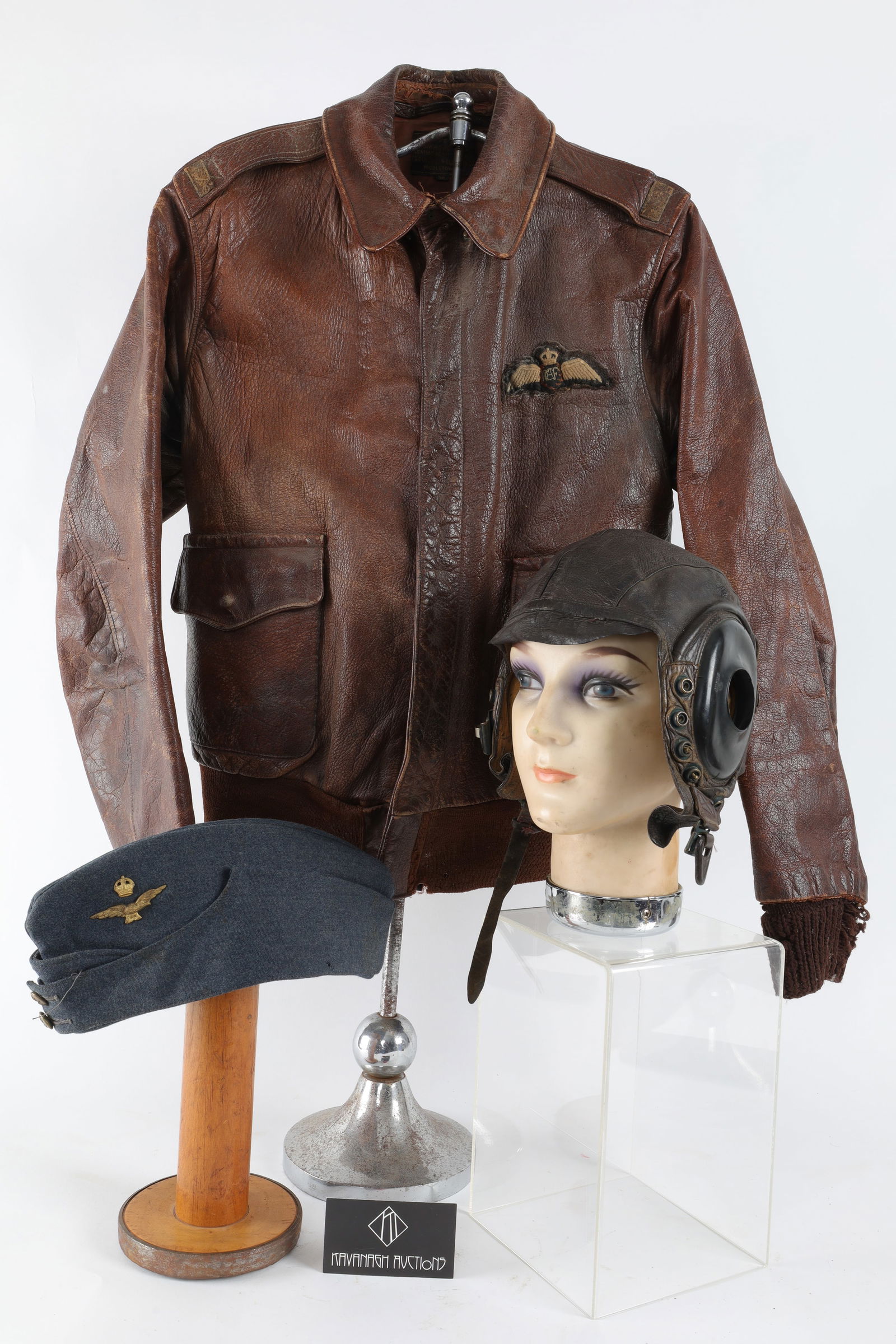 Collection WWII A-2 Leather Bomber Jacket and Caps (1 of 17)