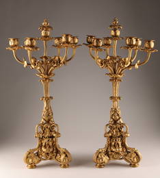 Exceptional Gilt Bronze Art Nouveau Candelabras