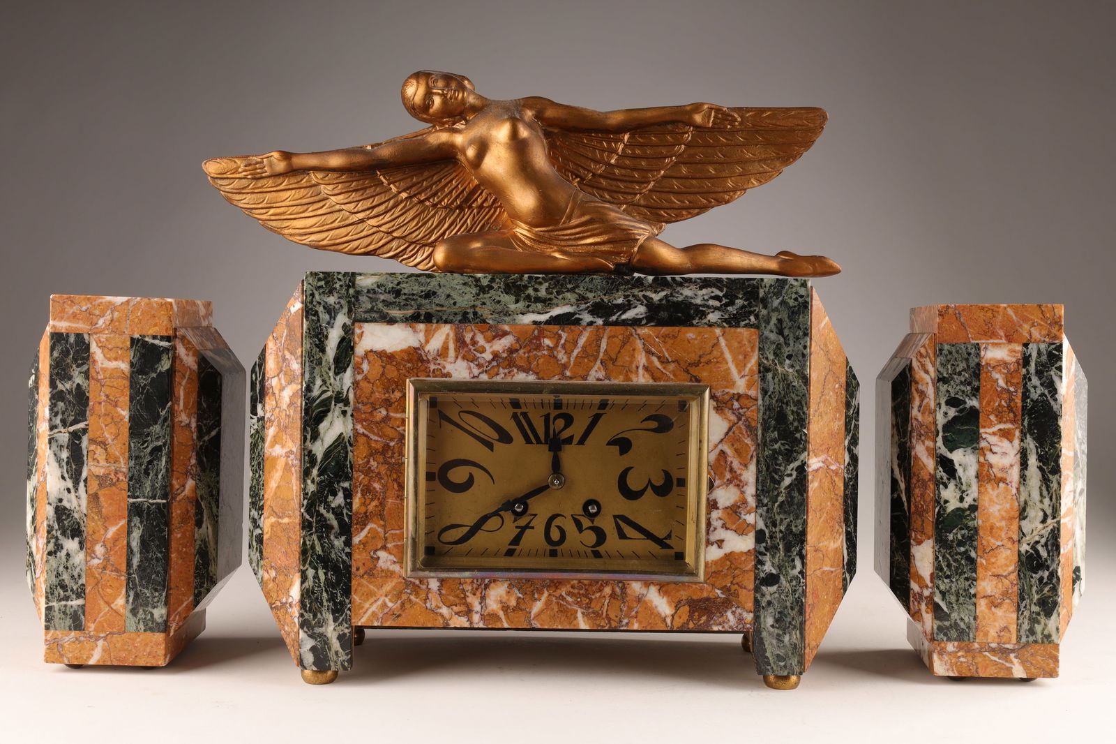 French Art Deco Gilt Winged Lady Icarus Clock Set (1 of 13)