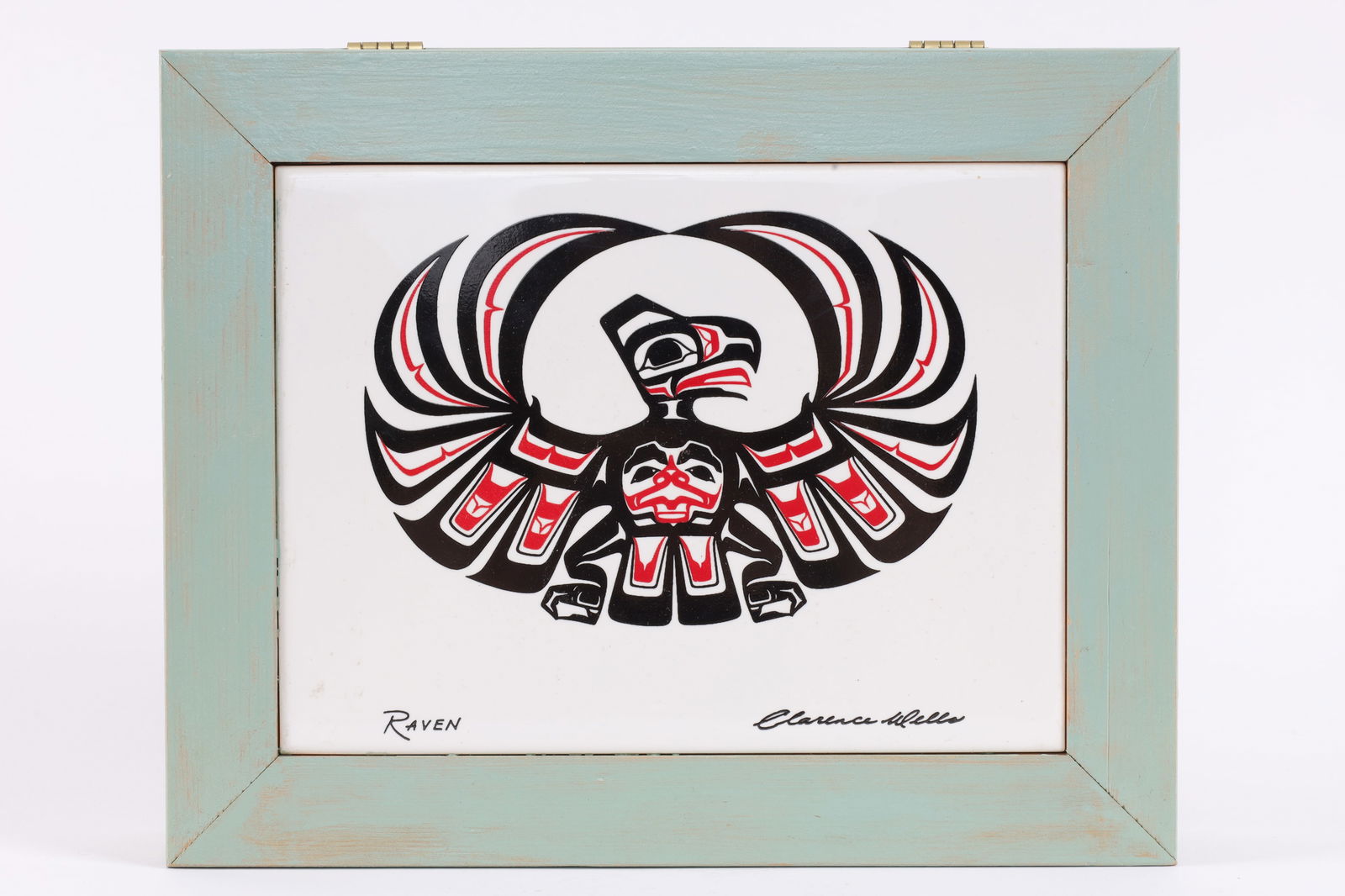 Clarence Wells Tsimshian Raven Tile Trinket Box: Clarence Wells Tsimshian Raven Tile Lidded Trinket Box. 8.25 x 10.25 x 2 inches H.