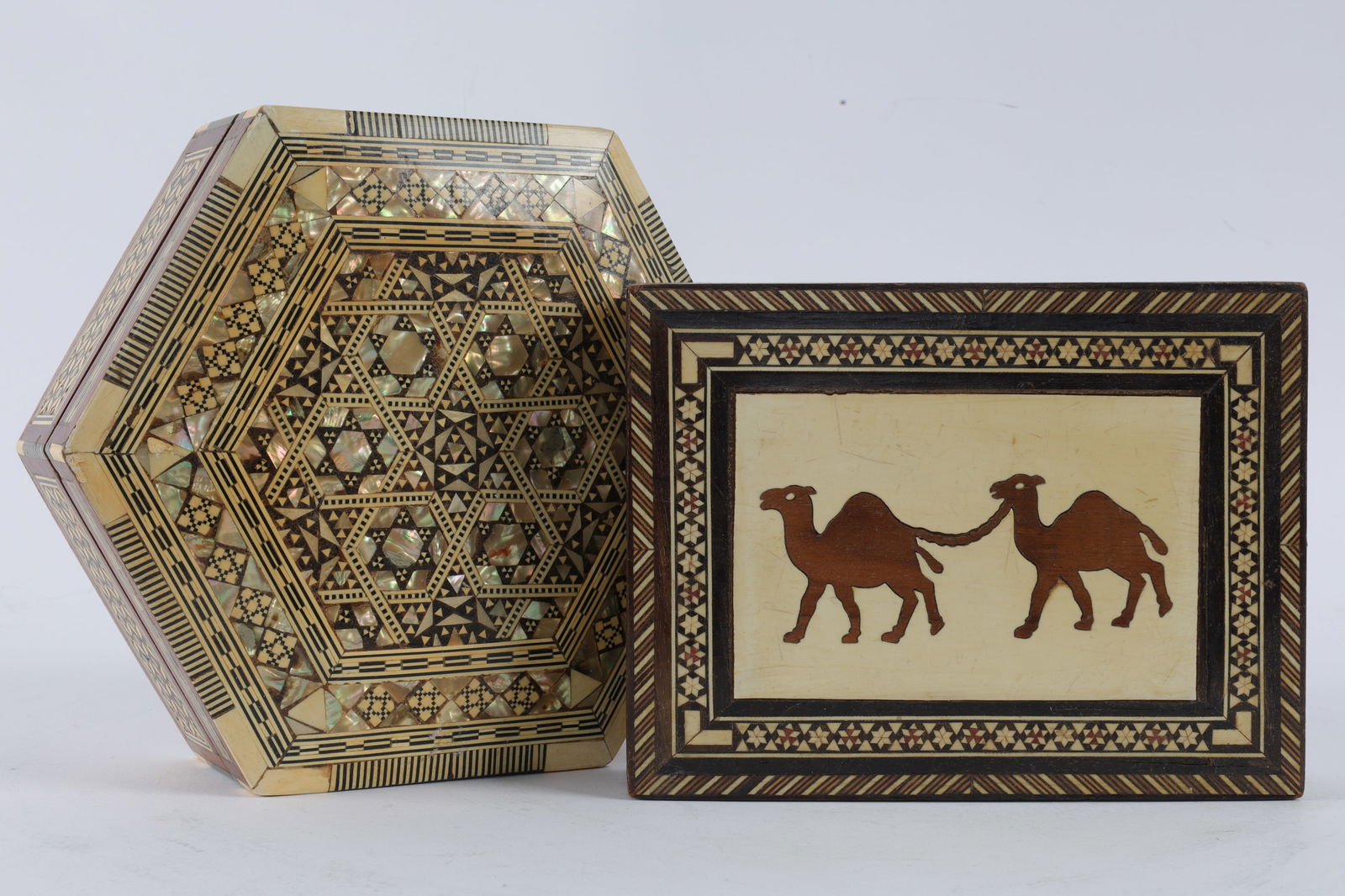 Lot Middle Eastern Inlaid Mosaic Marquetry Boxes (1 of 5)