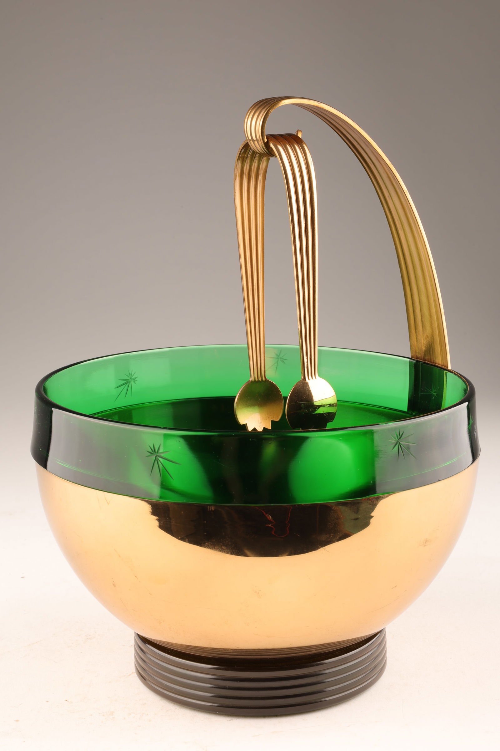 1930s Art Deco Brass and Green Glass Ice Bucket (1 of 8)