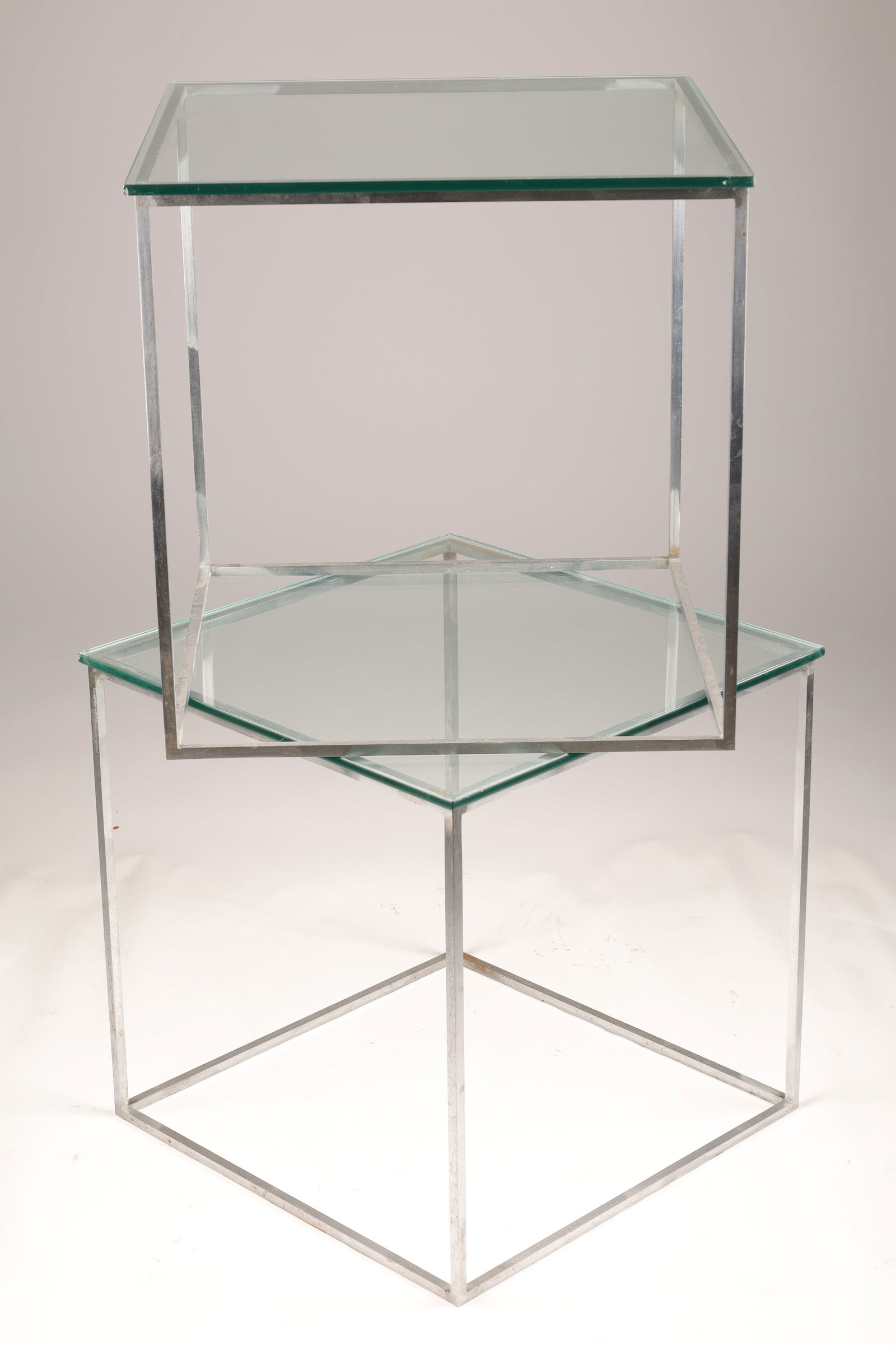 Pair Minimalist Chrome and Glass Cube Side Tables (1 of 5)