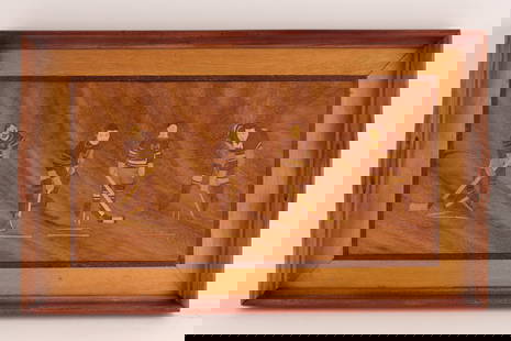 Rare 1920s Montreal Maroons Hockey Marquetry Tray: Rare 1920s Montreal Maroons Hockey Marquetry Tray Depicting Four Hockey Players in Position. 21.5 inches W x 13 H.